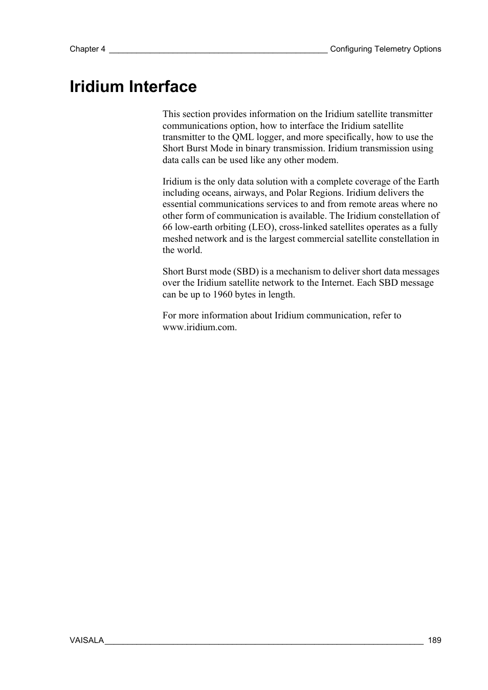 Iridium interface | Vaisala Hydromet Data Collection Platform User Manual | Page 191 / 384