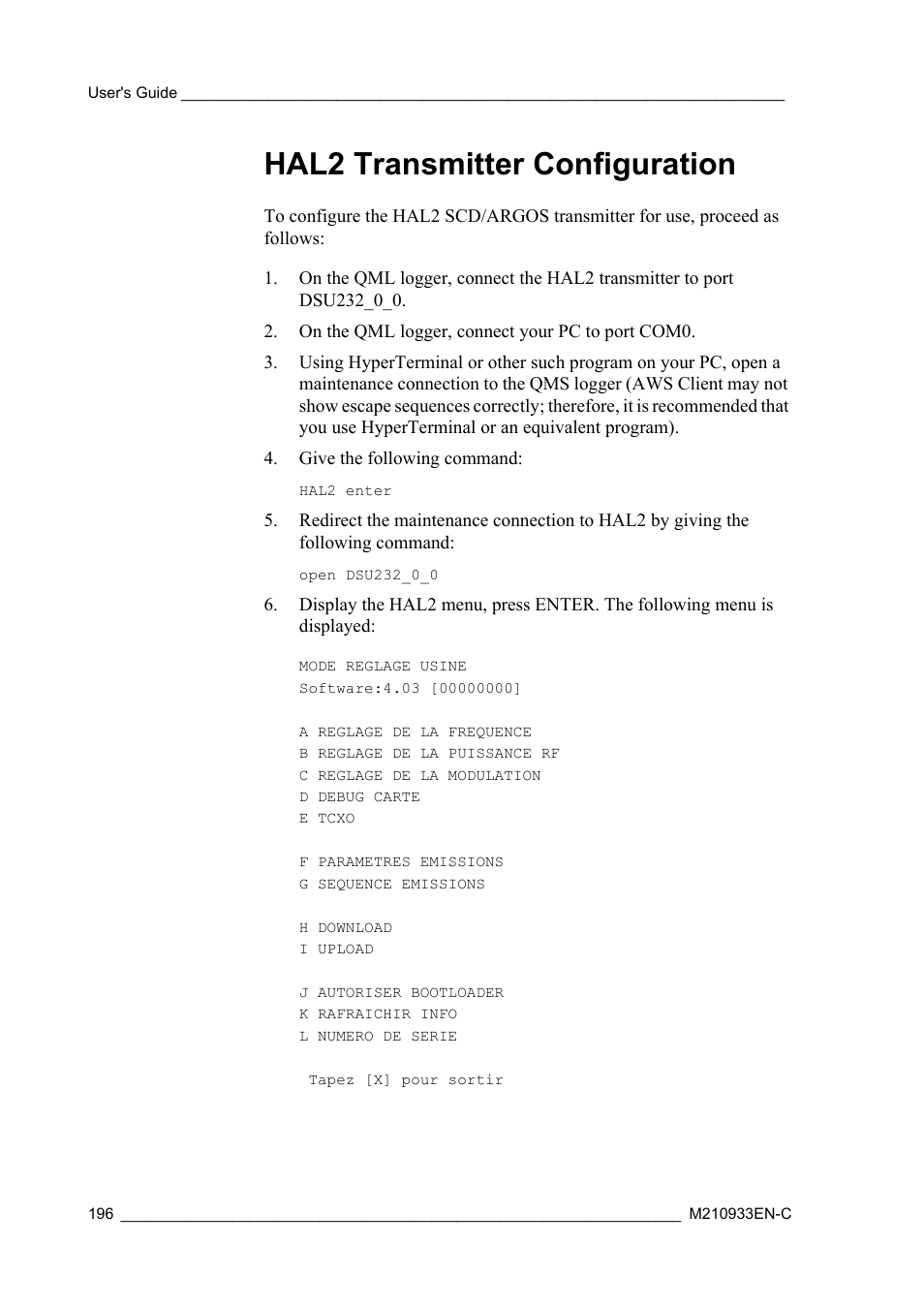 Hal2 transmitter configuration | Vaisala Hydromet Data Collection Platform User Manual | Page 198 / 384