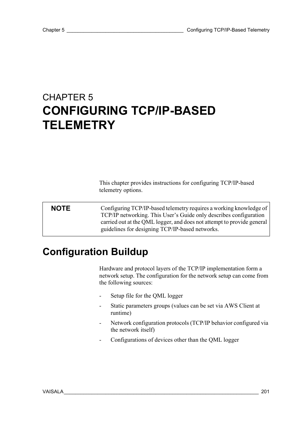 Chapter 5 configuring tcp/ip-based telemetry, Configuration buildup, Chapter 5 | Configuring tcp/ip-based telemetry | Vaisala Hydromet Data Collection Platform User Manual | Page 203 / 384