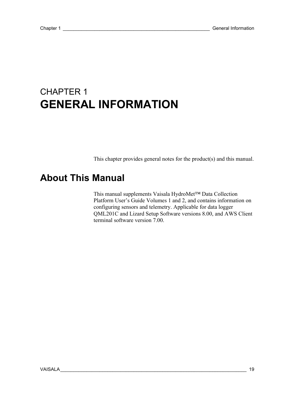 Chapter 1 general information, About this manual, Chapter 1 | General information | Vaisala Hydromet Data Collection Platform User Manual | Page 21 / 384