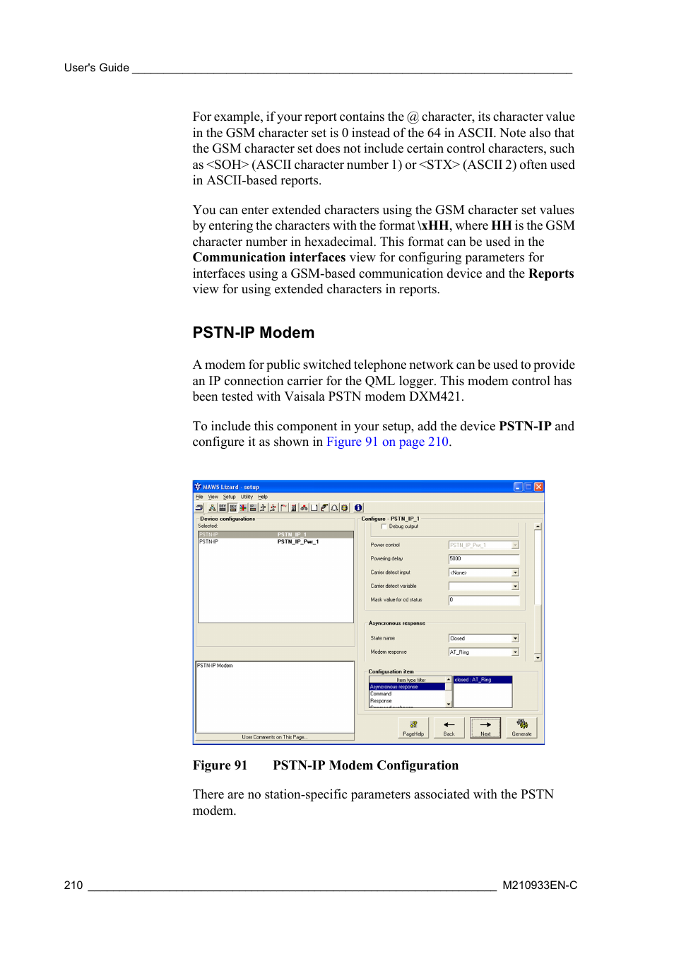 Pstn-ip modem, Figure 91, Pstn-ip modem configuration | Vaisala Hydromet Data Collection Platform User Manual | Page 212 / 384