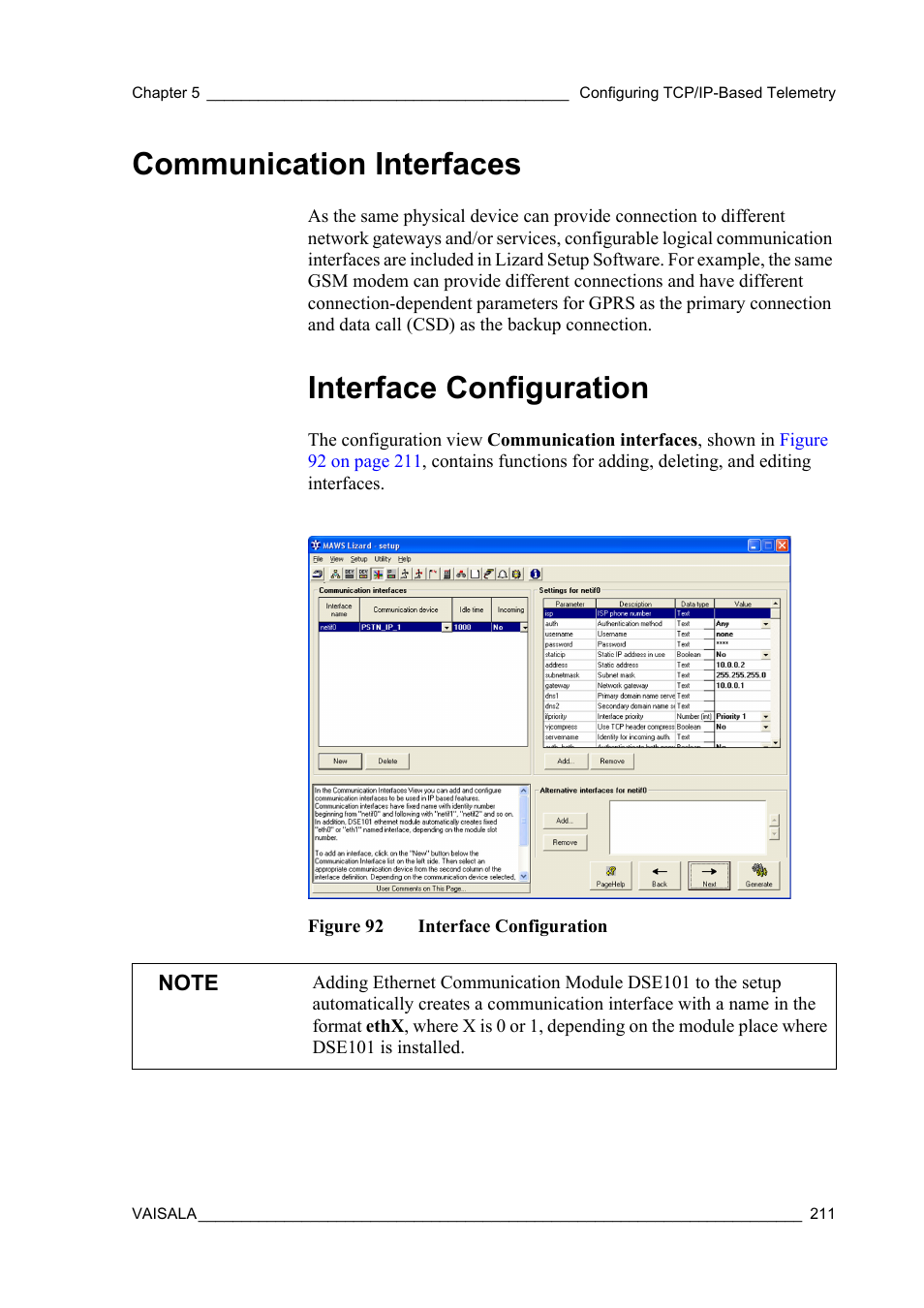 Communication interfaces, Interface configuration, Figure 92 | Vaisala Hydromet Data Collection Platform User Manual | Page 213 / 384