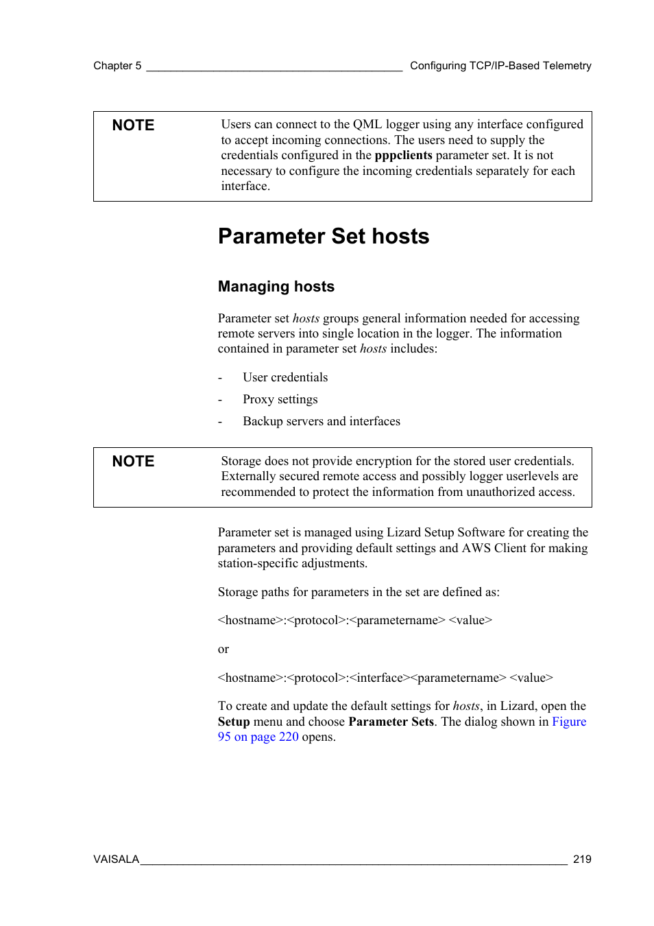 Parameter set hosts, Managing hosts | Vaisala Hydromet Data Collection Platform User Manual | Page 221 / 384