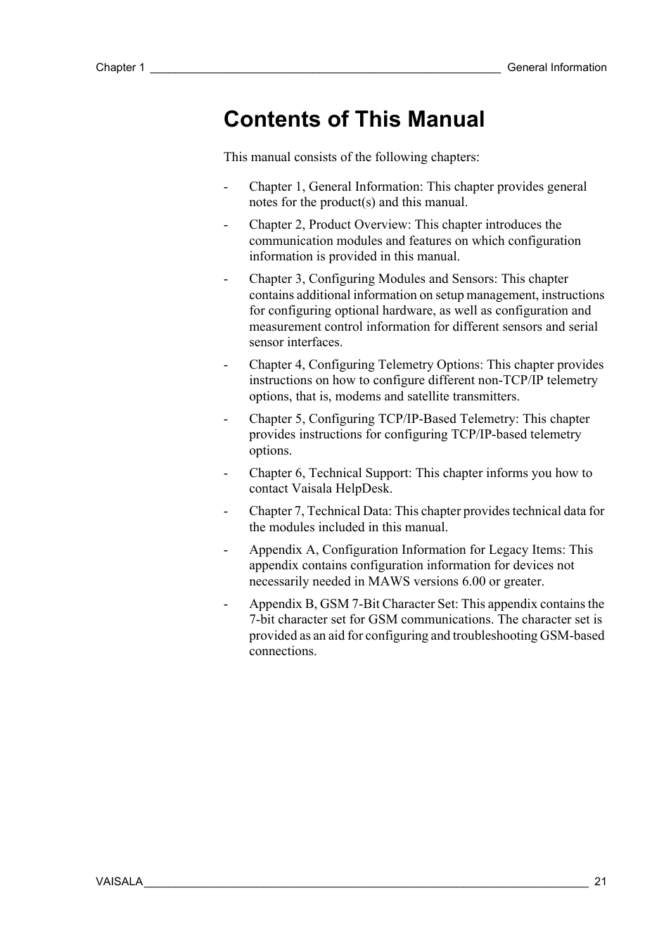 Contents of this manual | Vaisala Hydromet Data Collection Platform User Manual | Page 23 / 384