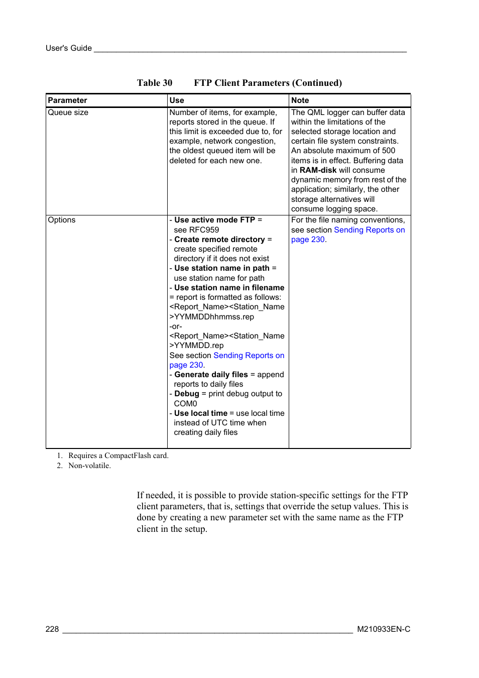 Table 30 ftp client parameters (continued) | Vaisala Hydromet Data Collection Platform User Manual | Page 230 / 384