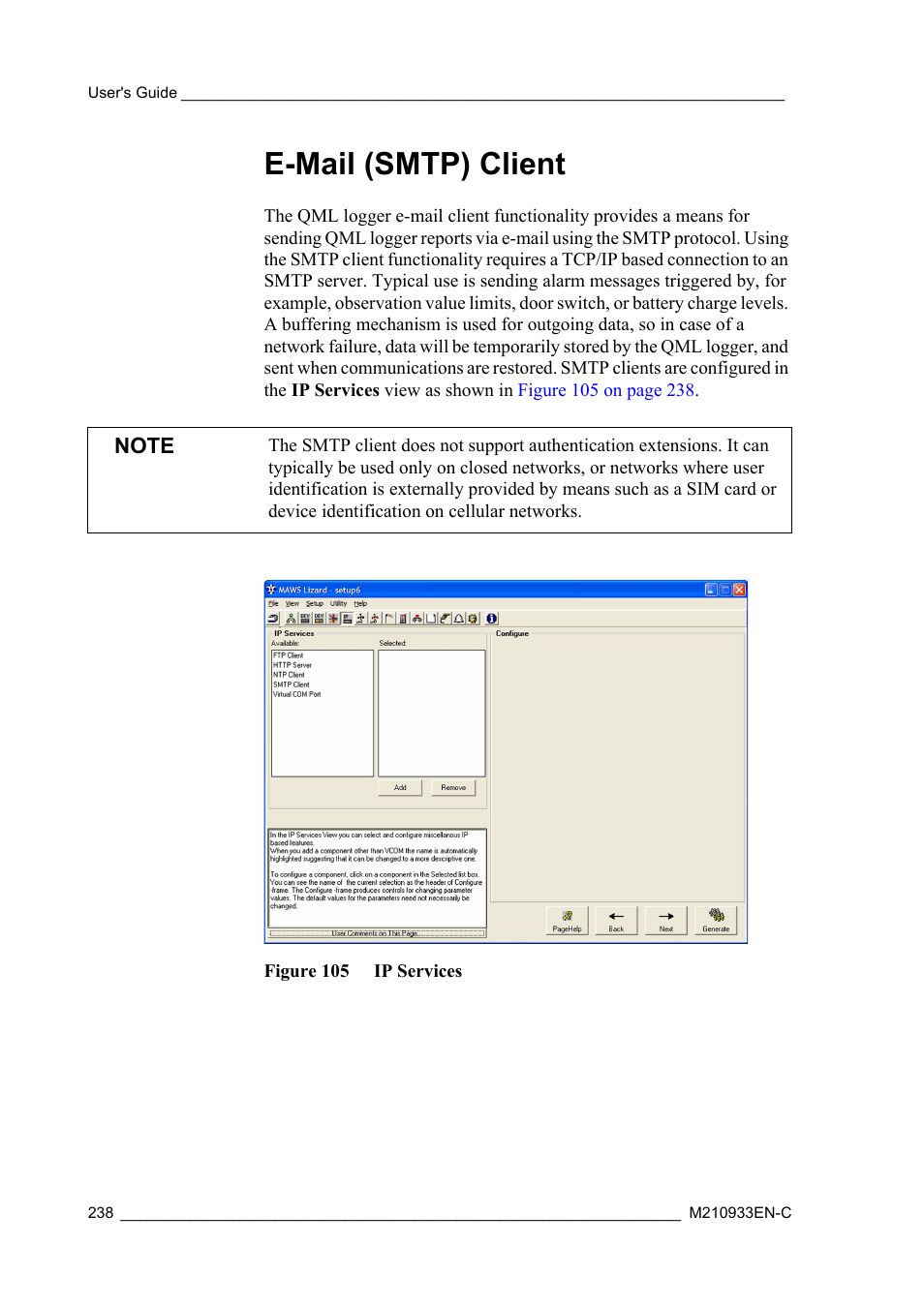 E-mail (smtp) client, Figure 105 ip services | Vaisala Hydromet Data Collection Platform User Manual | Page 240 / 384