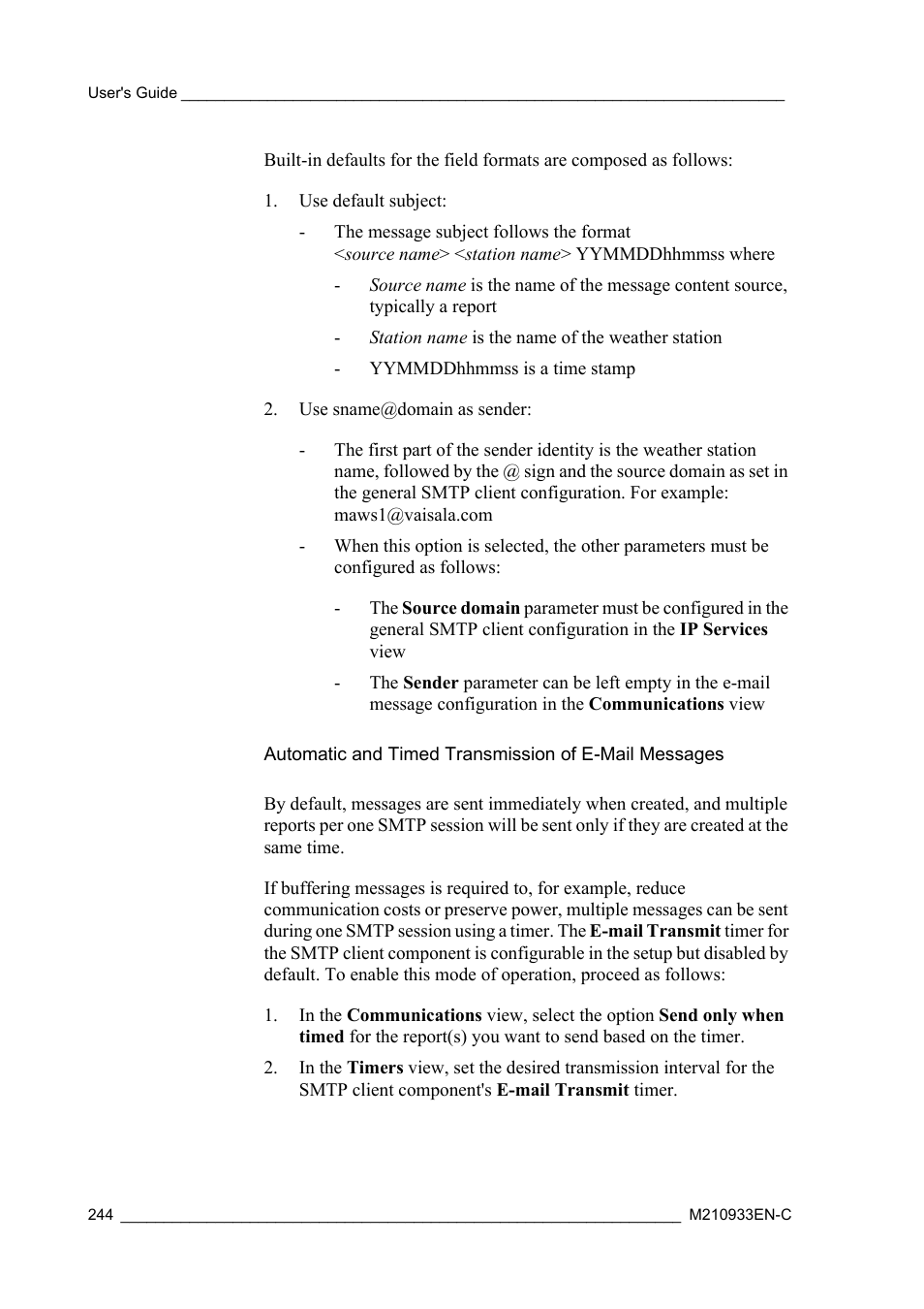 Automatic and timed transmission | Vaisala Hydromet Data Collection Platform User Manual | Page 246 / 384