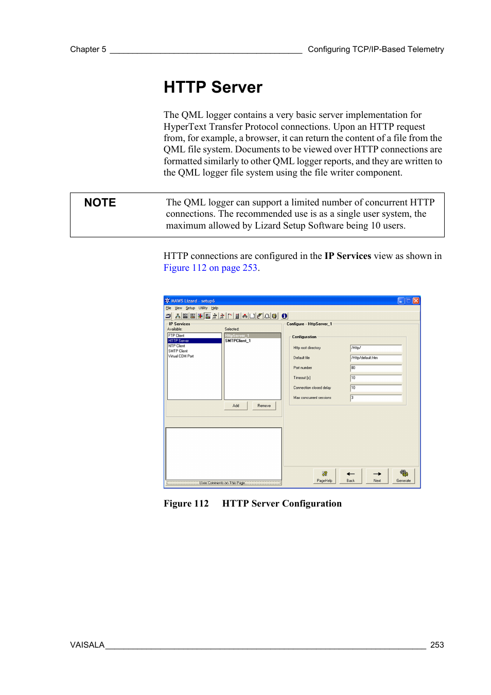 Http server, Figure 112 http server configuration | Vaisala Hydromet Data Collection Platform User Manual | Page 255 / 384
