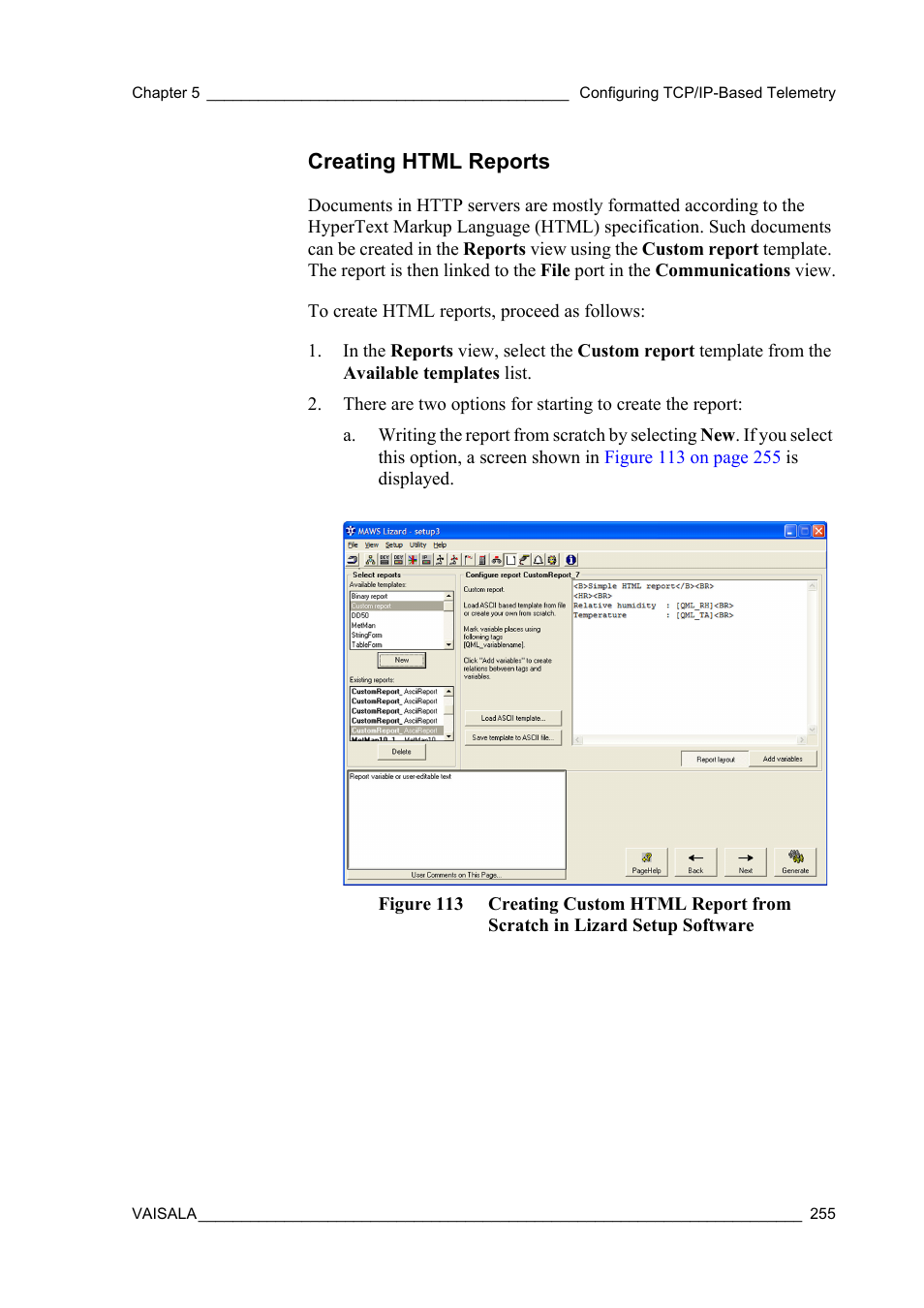 Creating html reports, Setup software | Vaisala Hydromet Data Collection Platform User Manual | Page 257 / 384