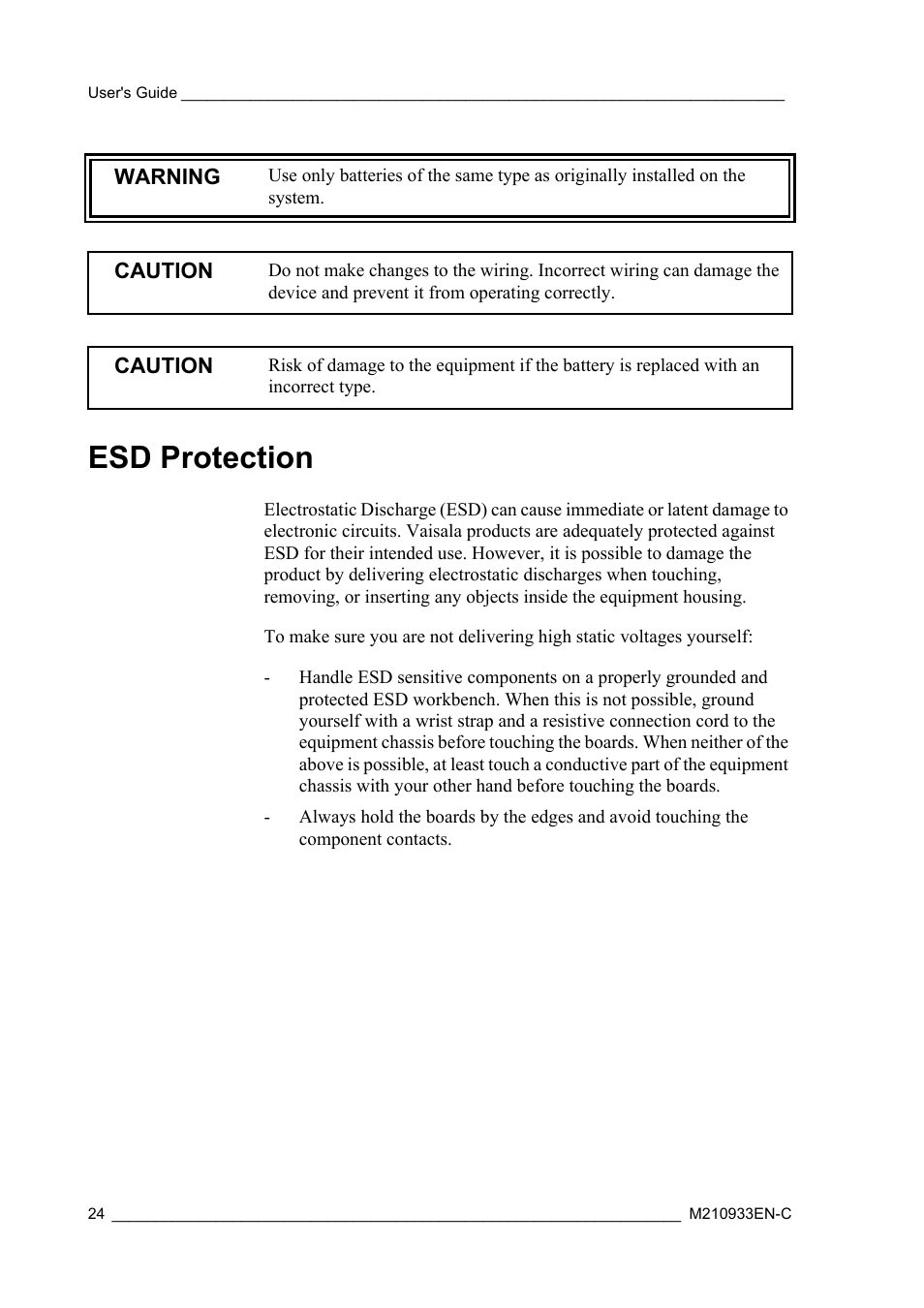 Esd protection | Vaisala Hydromet Data Collection Platform User Manual | Page 26 / 384