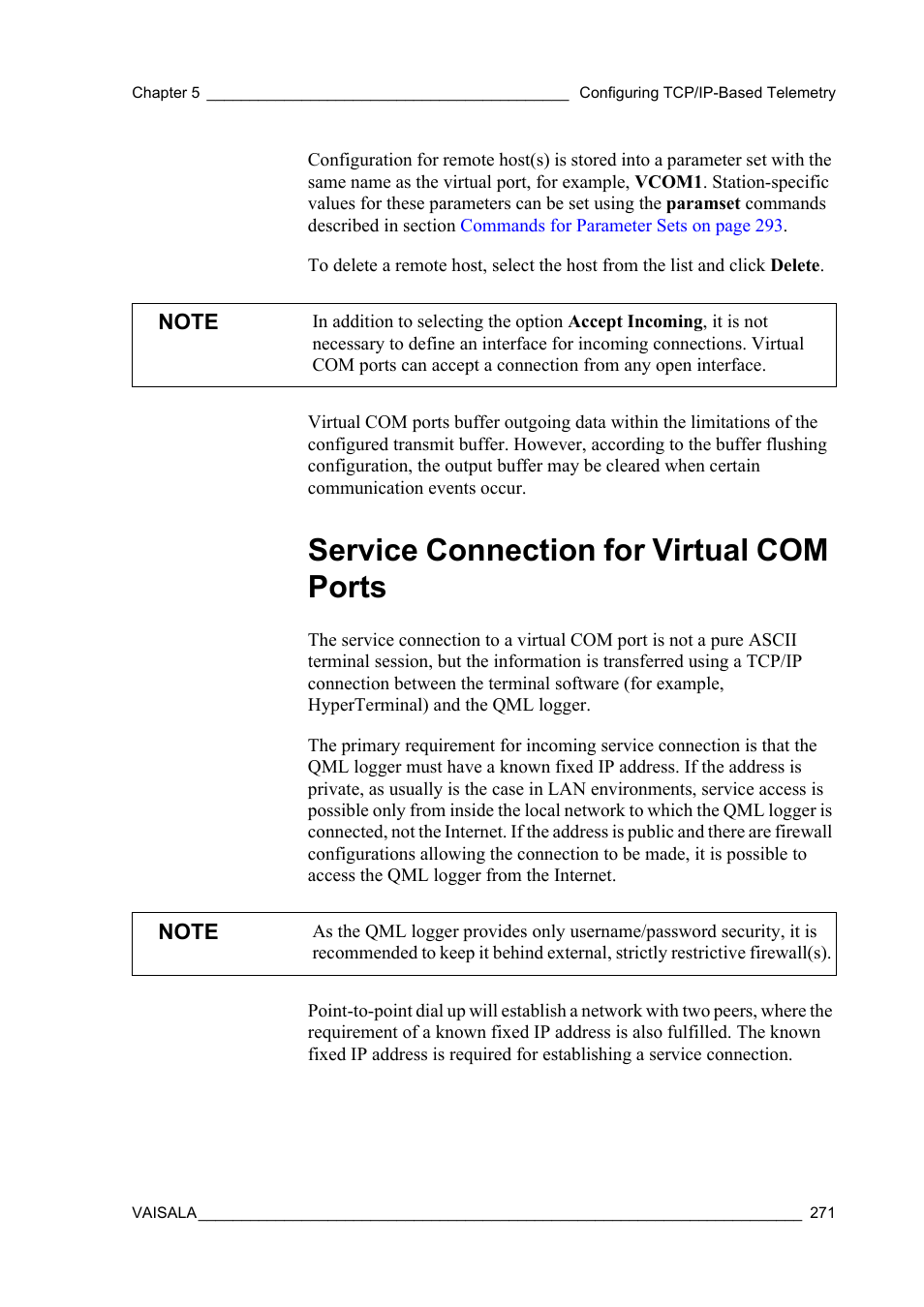 Service connection for virtual com ports | Vaisala Hydromet Data Collection Platform User Manual | Page 273 / 384