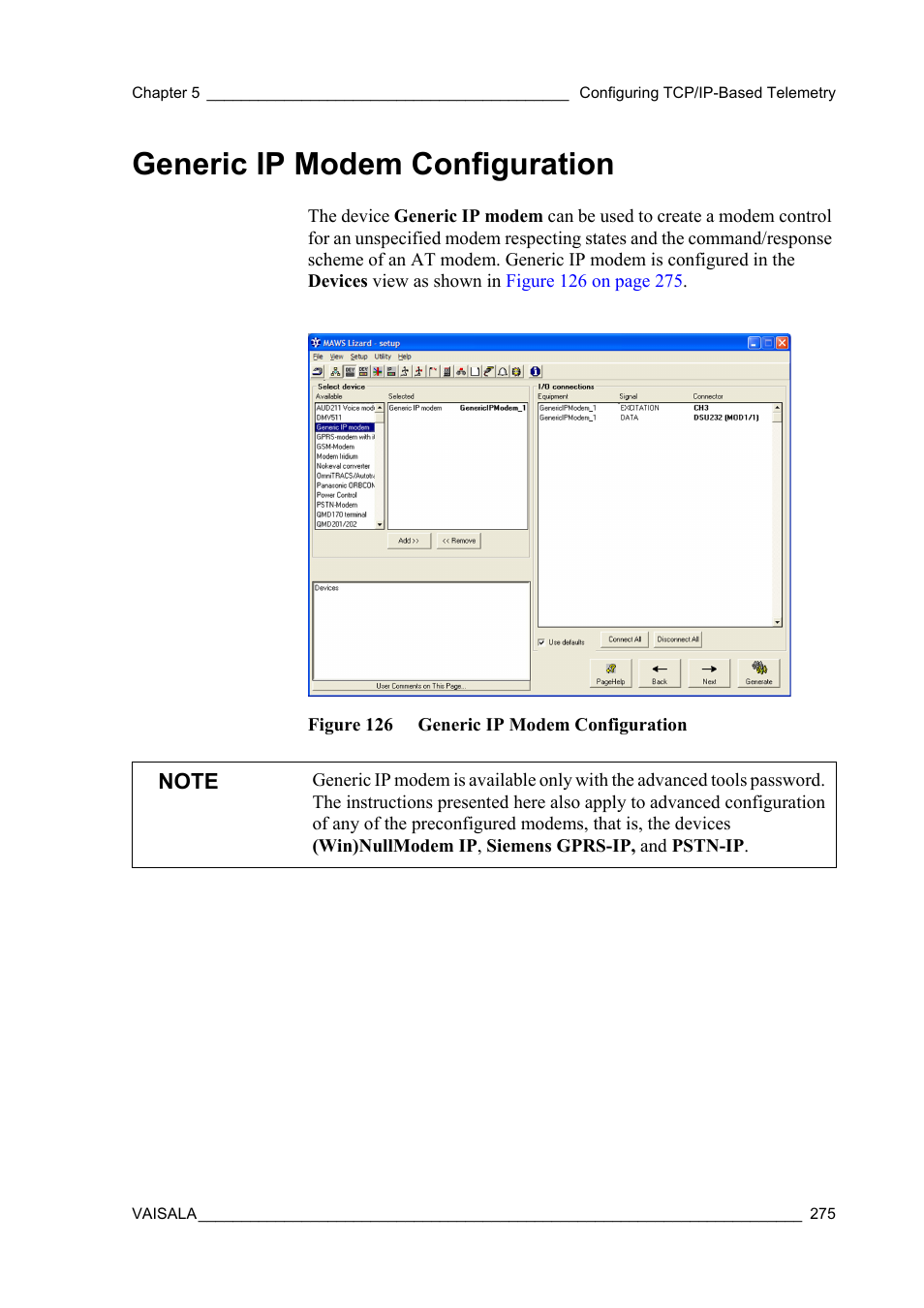Generic ip modem configuration, Figure 126 generic ip modem configuration, Configuration, refer to section | Generic ip modem configuration on, Section | Vaisala Hydromet Data Collection Platform User Manual | Page 277 / 384