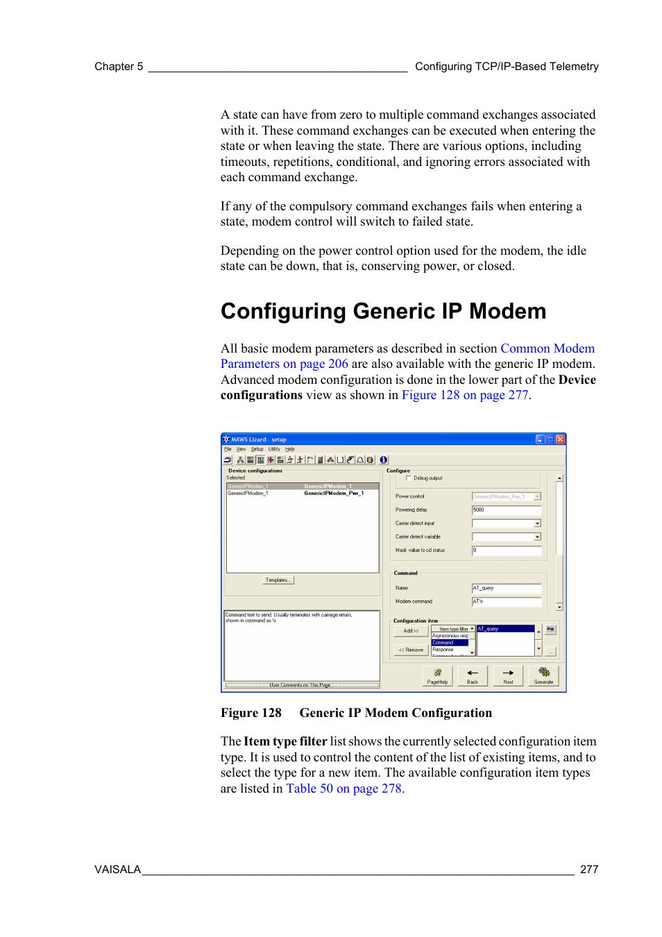 Configuring generic ip modem, Figure 128 generic ip modem configuration | Vaisala Hydromet Data Collection Platform User Manual | Page 279 / 384