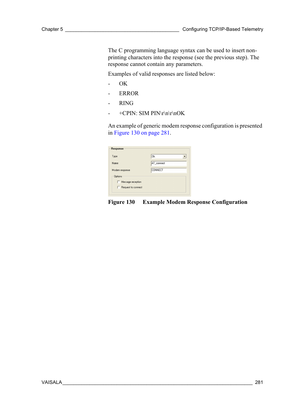Figure 130 example modem response configuration | Vaisala Hydromet Data Collection Platform User Manual | Page 283 / 384