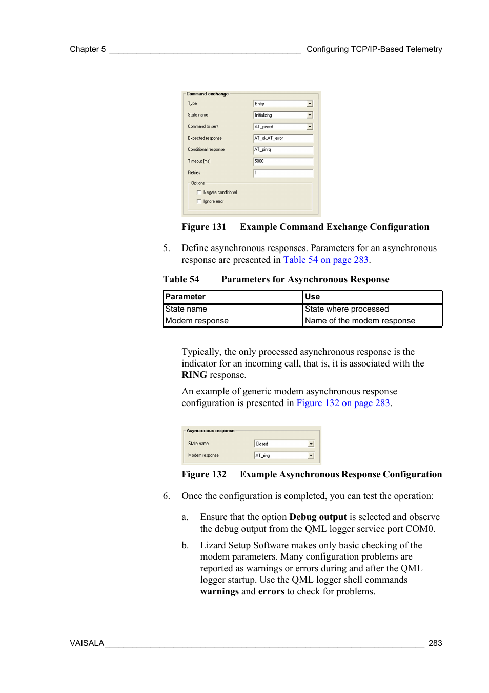 Table 54, Parameters for asynchronous response | Vaisala Hydromet Data Collection Platform User Manual | Page 285 / 384