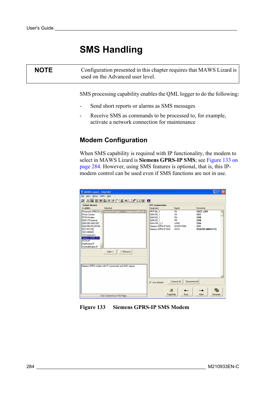 Sms handling, Modem configuration, Figure 133 siemens gprs-ip sms modem | Vaisala Hydromet Data Collection Platform User Manual | Page 286 / 384