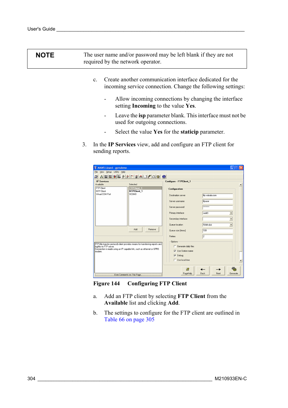 Figure 144 configuring ftp client | Vaisala Hydromet Data Collection Platform User Manual | Page 306 / 384