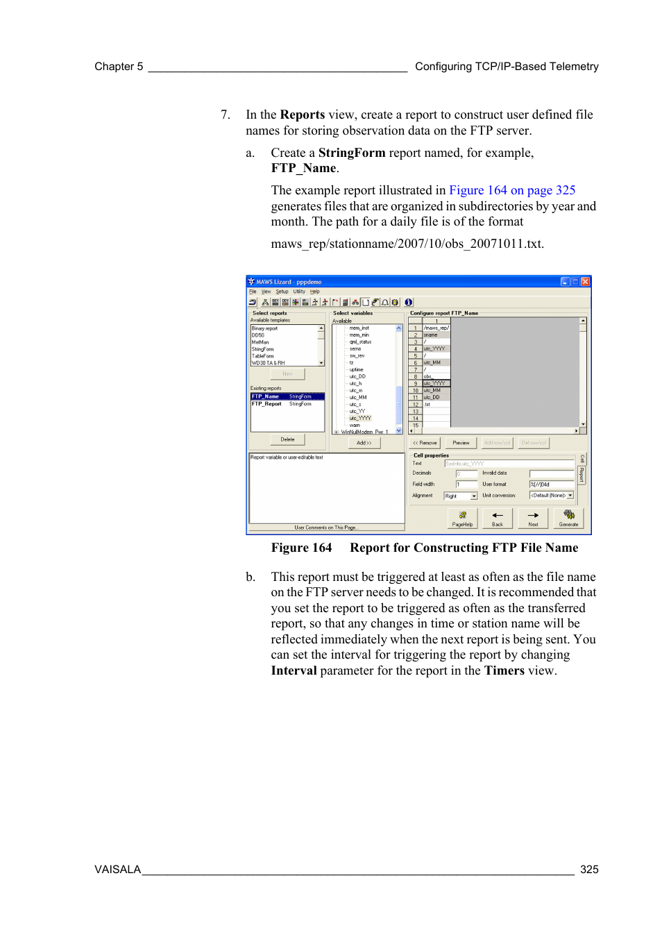 Figure 164 report for constructing ftp file name | Vaisala Hydromet Data Collection Platform User Manual | Page 327 / 384