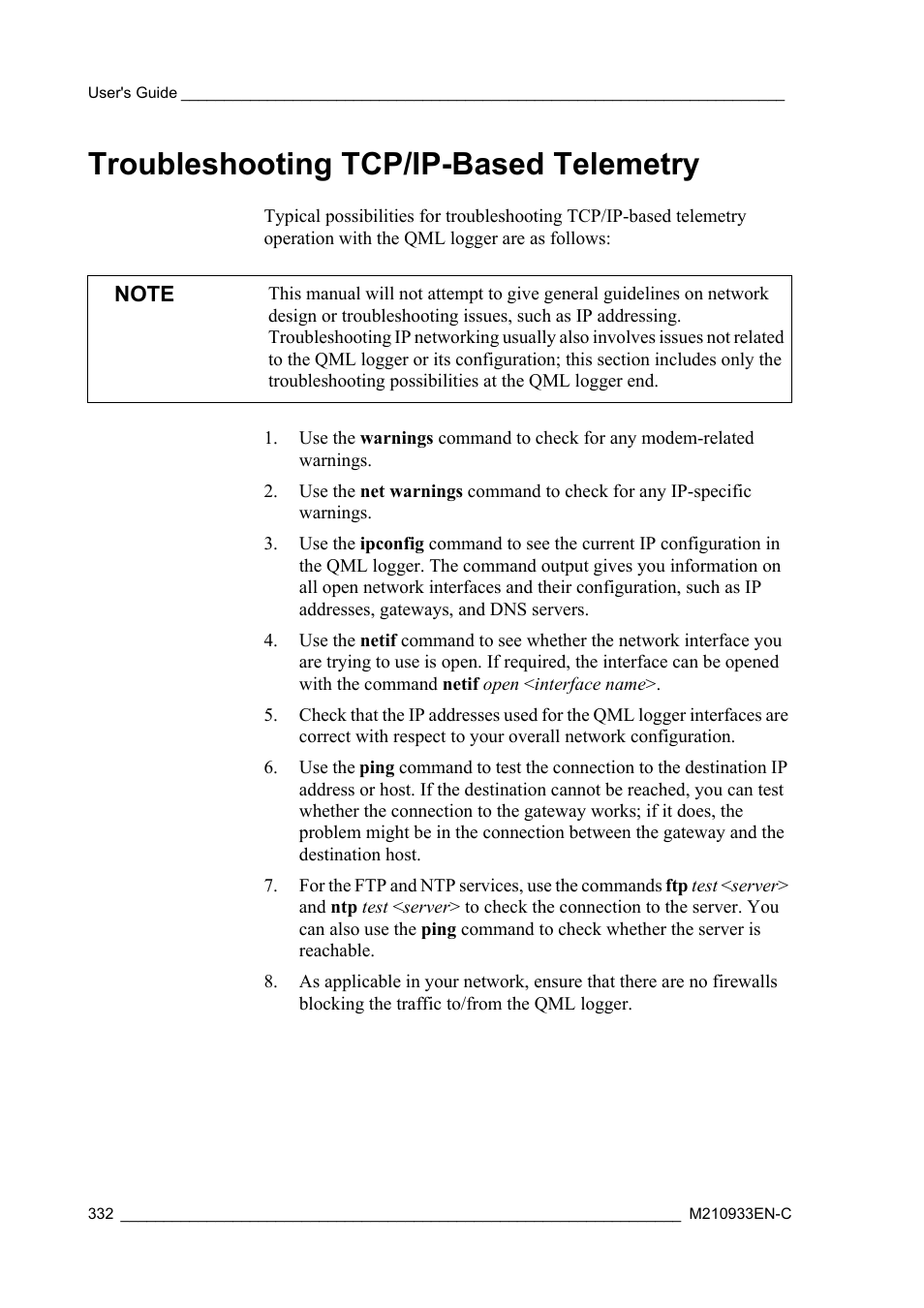 Troubleshooting tcp/ip-based telemetry | Vaisala Hydromet Data Collection Platform User Manual | Page 334 / 384