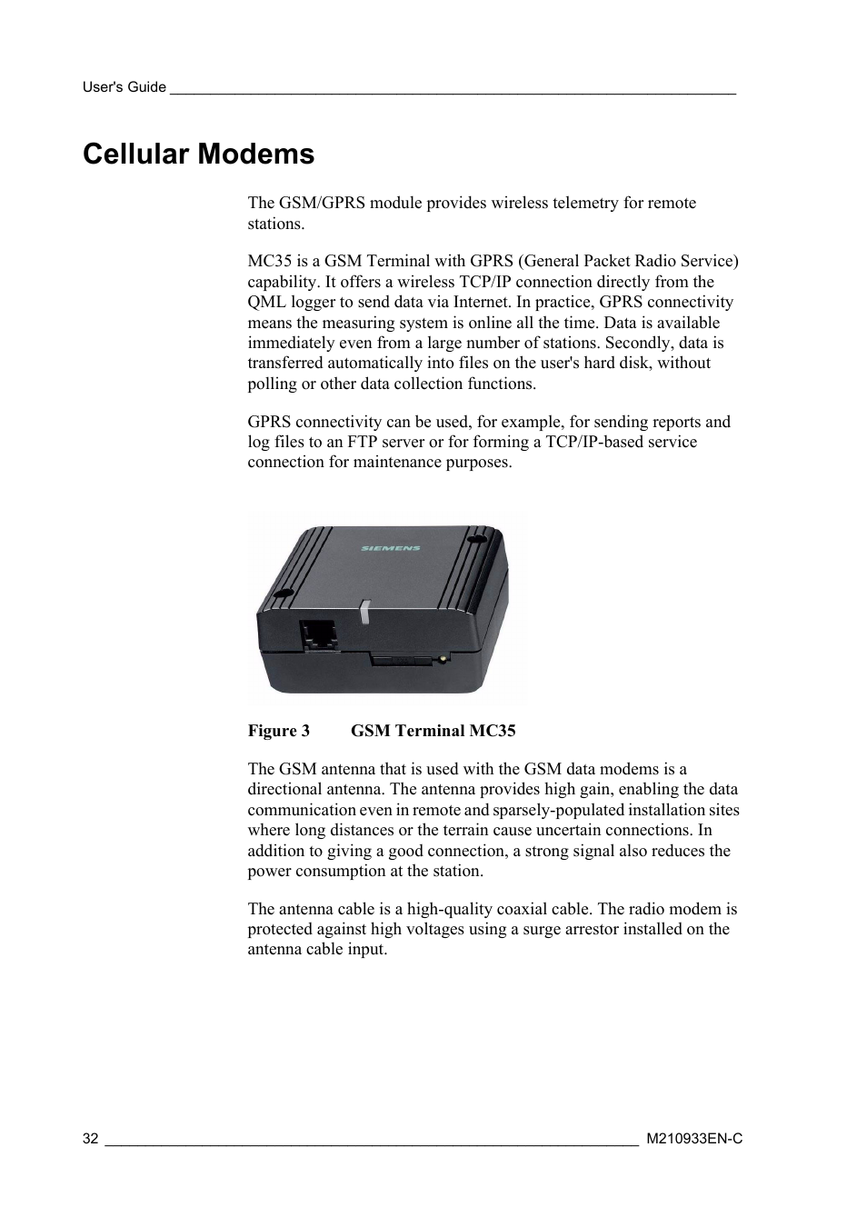 Cellular modems, Figure 3, Gsm terminal mc35 | Vaisala Hydromet Data Collection Platform User Manual | Page 34 / 384