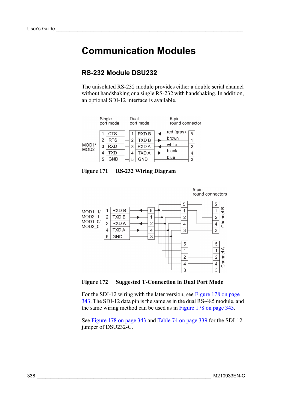 Communication modules, Rs-232 module dsu232 | Vaisala Hydromet Data Collection Platform User Manual | Page 340 / 384