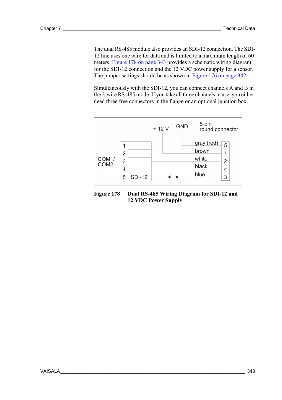 Power supply, The sdi-12 data pin is the same, The same wiring method can be used as in | Vaisala Hydromet Data Collection Platform User Manual | Page 345 / 384