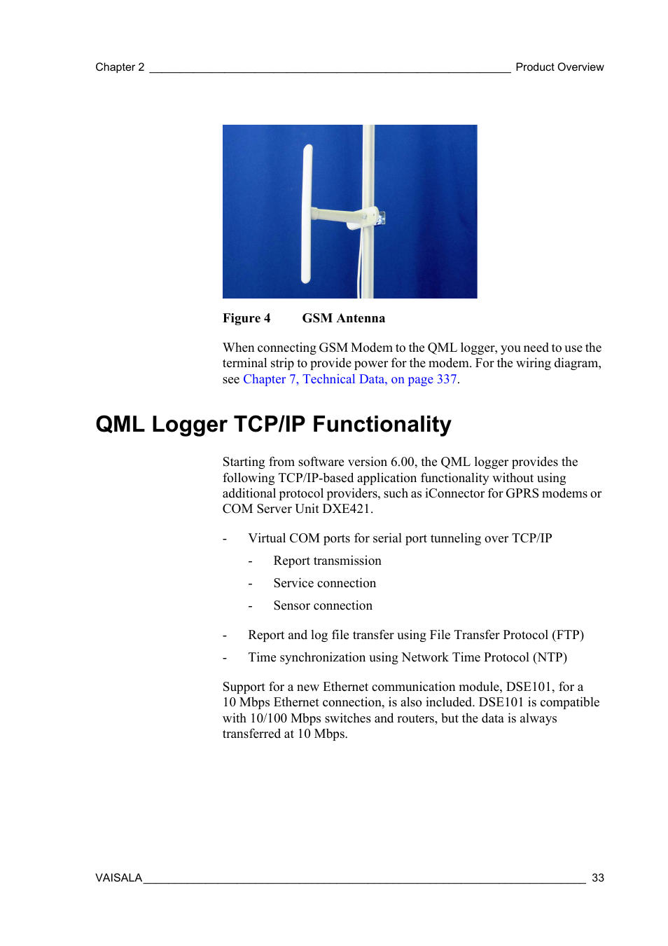 Qml logger tcp/ip functionality, Figure 4, Gsm antenna | Vaisala Hydromet Data Collection Platform User Manual | Page 35 / 384
