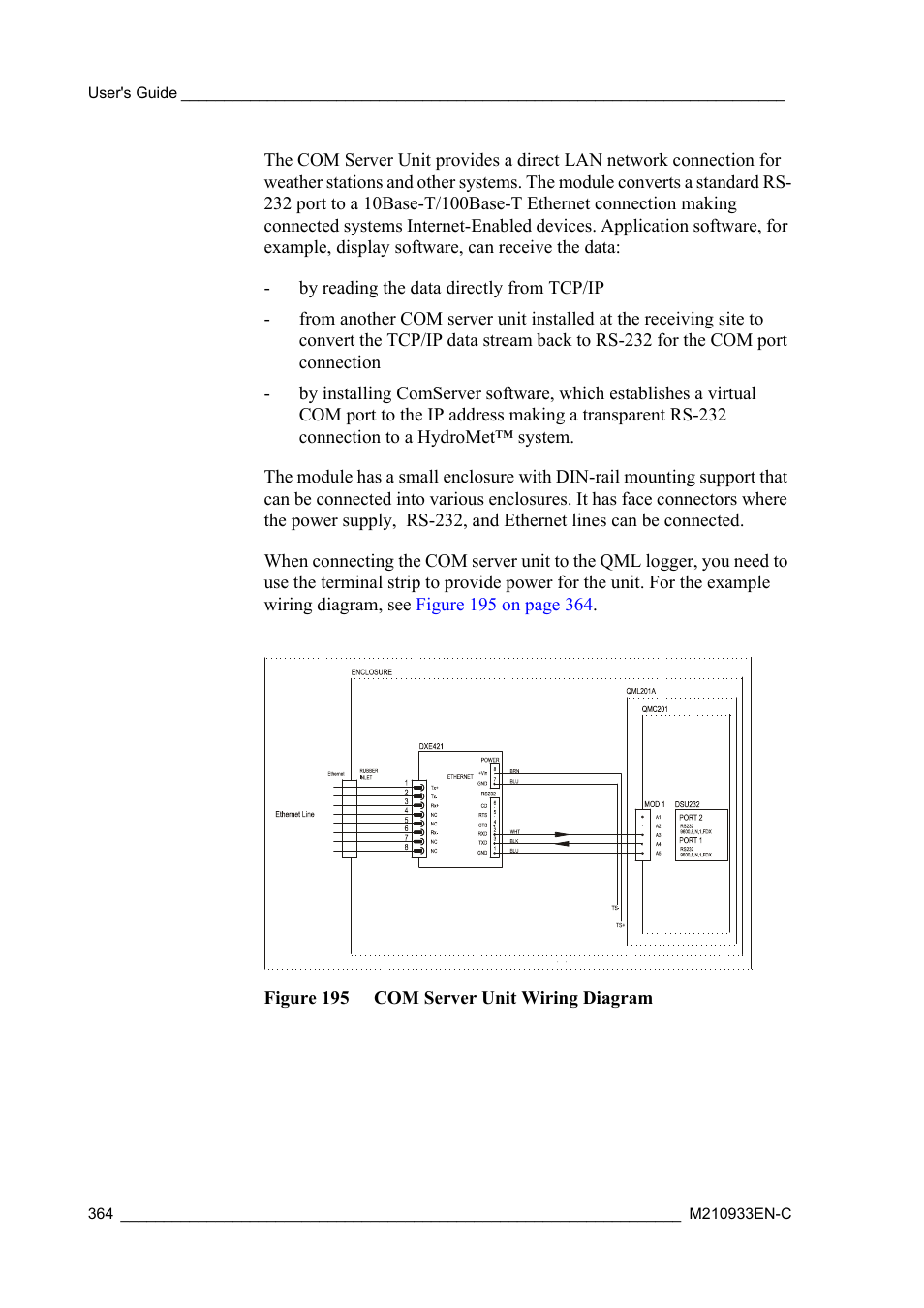 Figure 195 com server unit wiring diagram | Vaisala Hydromet Data Collection Platform User Manual | Page 366 / 384