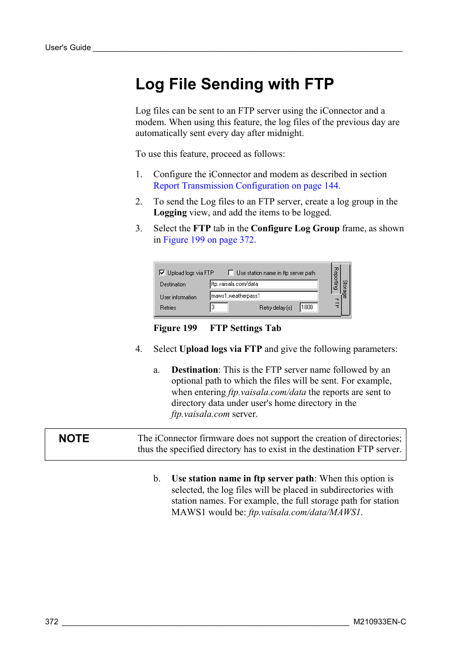 Log file sending with ftp, Figure 199 ftp settings tab | Vaisala Hydromet Data Collection Platform User Manual | Page 374 / 384