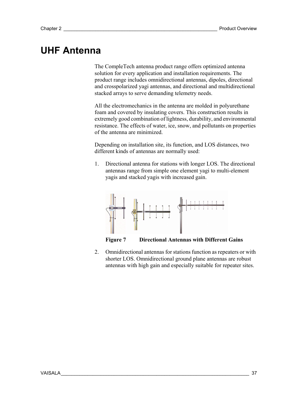 Uhf antenna, Figure 7, Directional antennas with different gains | Vaisala Hydromet Data Collection Platform User Manual | Page 39 / 384