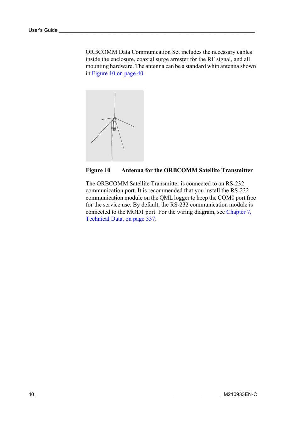 Figure 10, Antenna for the orbcomm satellite transmitter | Vaisala Hydromet Data Collection Platform User Manual | Page 42 / 384