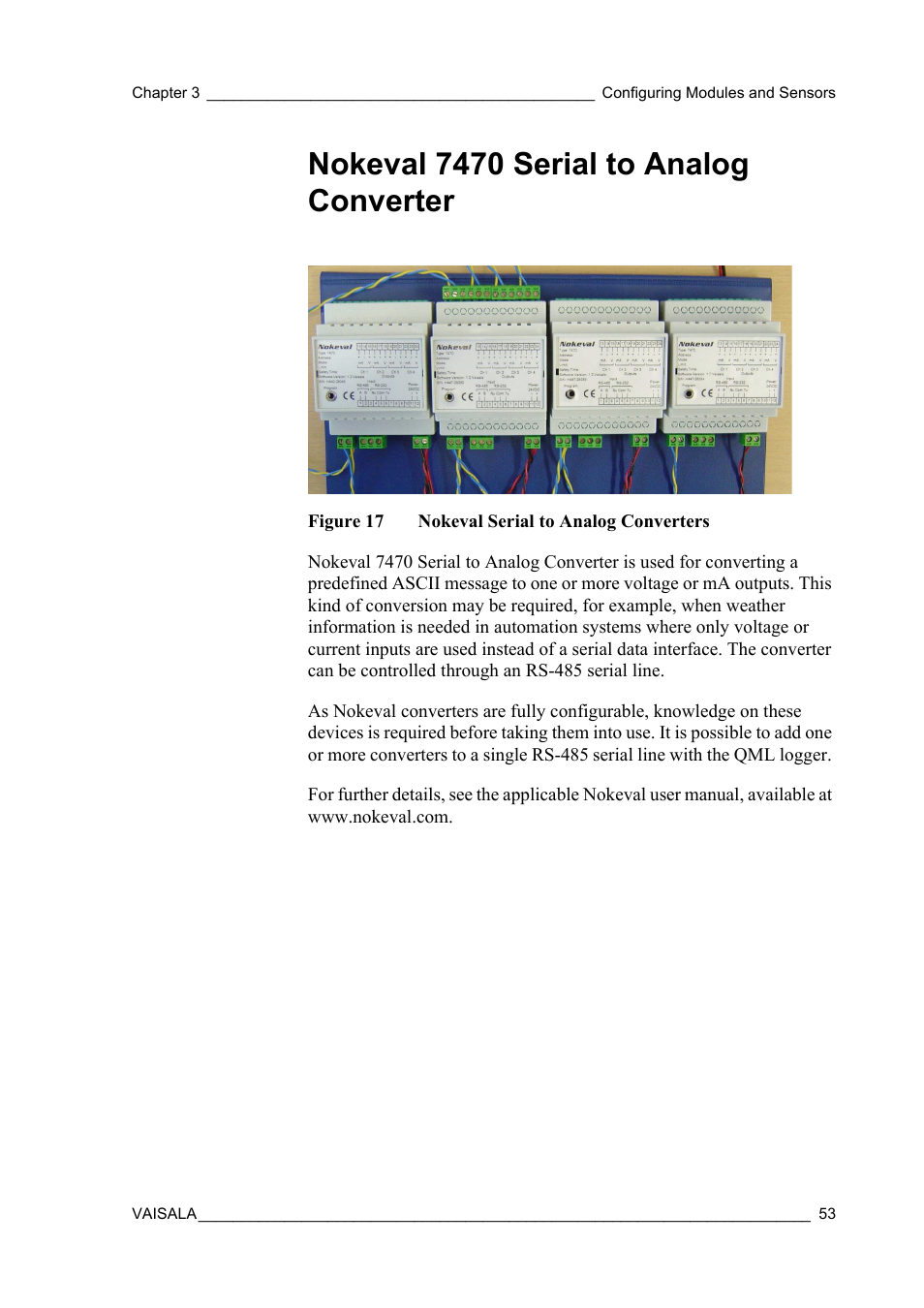 Nokeval 7470 serial to analog converter, Figure 17, Nokeval serial to analog converters | Vaisala Hydromet Data Collection Platform User Manual | Page 55 / 384