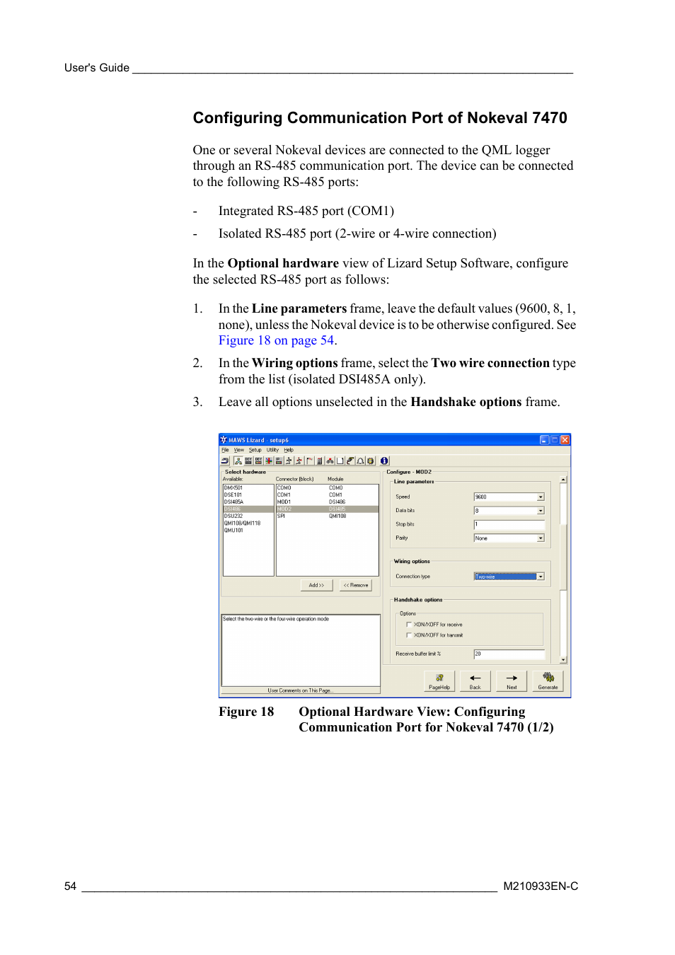 Configuring communication port of nokeval 7470, Figure 18 | Vaisala Hydromet Data Collection Platform User Manual | Page 56 / 384