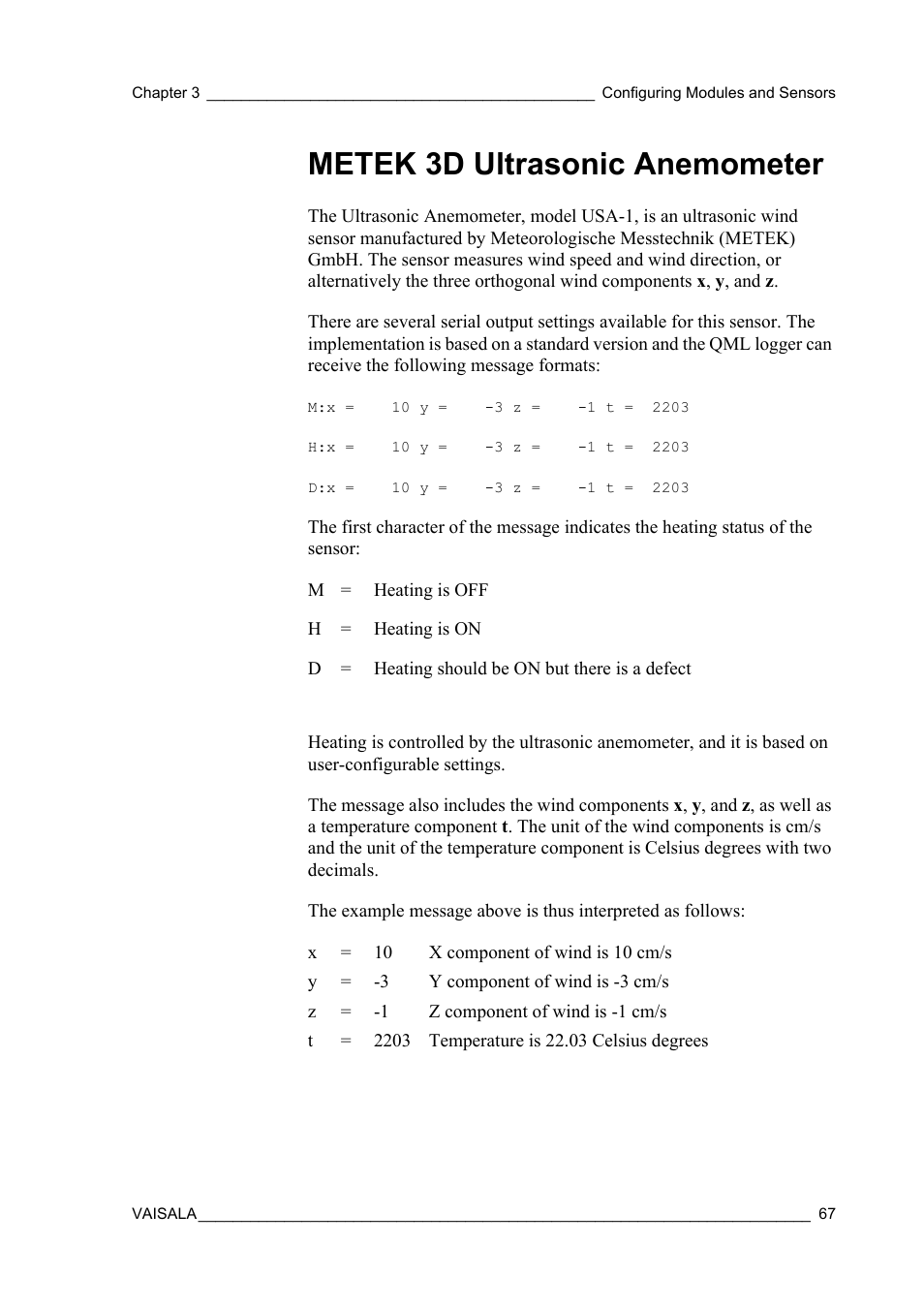 Metek 3d ultrasonic anemometer | Vaisala Hydromet Data Collection Platform User Manual | Page 69 / 384
