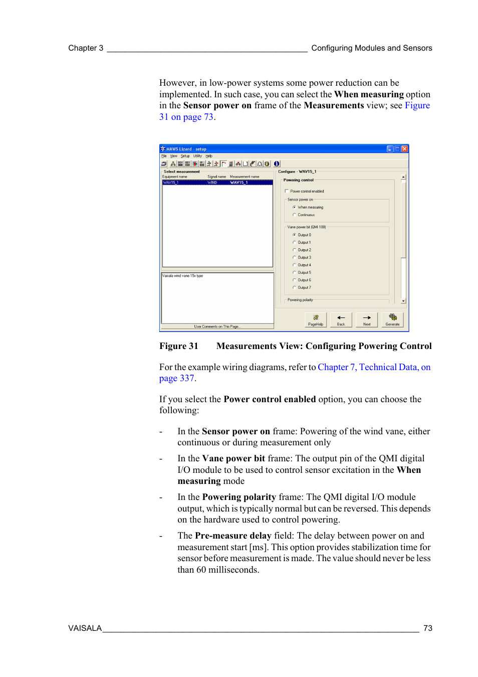 Figure 31, Measurements view: configuring powering control | Vaisala Hydromet Data Collection Platform User Manual | Page 75 / 384