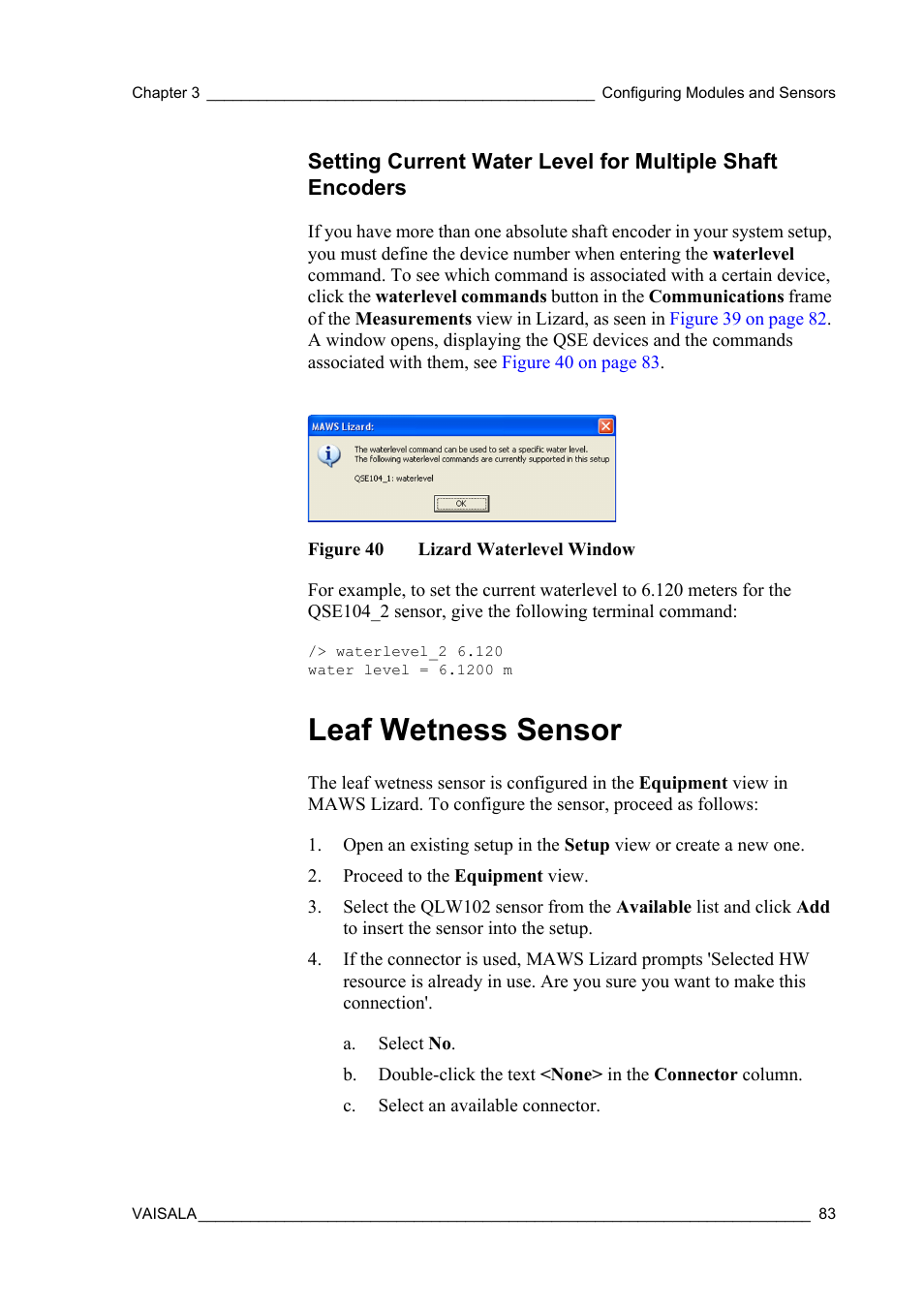 Leaf wetness sensor, Figure 40, Lizard waterlevel window | Vaisala Hydromet Data Collection Platform User Manual | Page 85 / 384