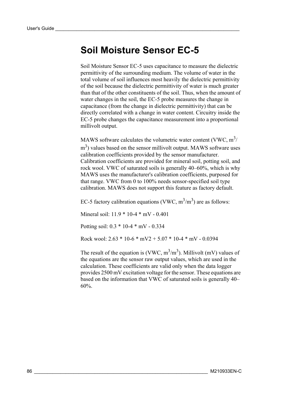 Soil moisture sensor ec-5 | Vaisala Hydromet Data Collection Platform User Manual | Page 88 / 384