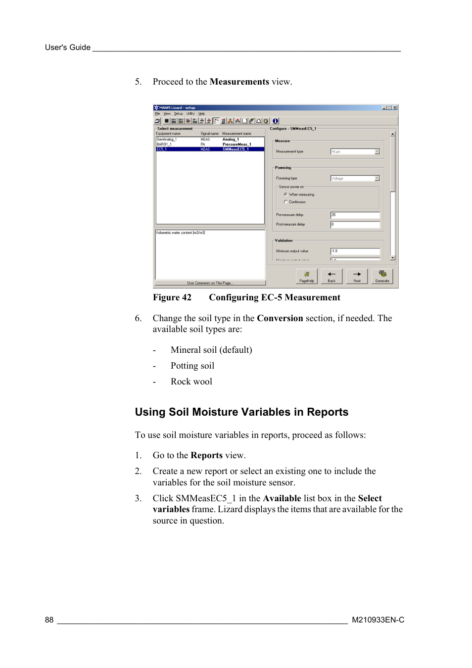 Using soil moisture variables in reports, Figure 42, Configuring ec-5 measurement | Vaisala Hydromet Data Collection Platform User Manual | Page 90 / 384