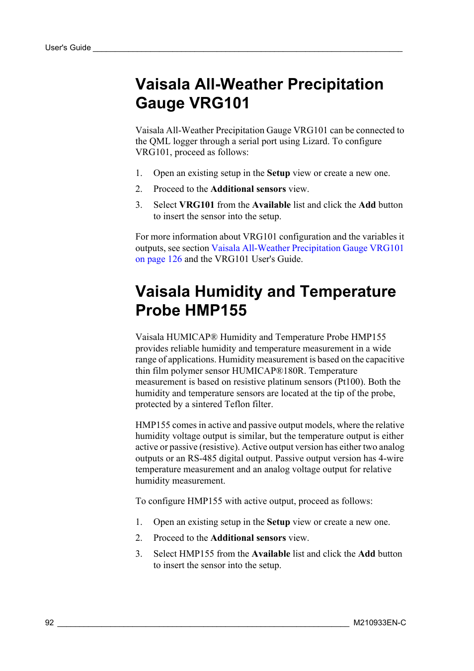 Vaisala all-weather precipitation gauge vrg101, Vaisala humidity and temperature probe hmp155 | Vaisala Hydromet Data Collection Platform User Manual | Page 94 / 384