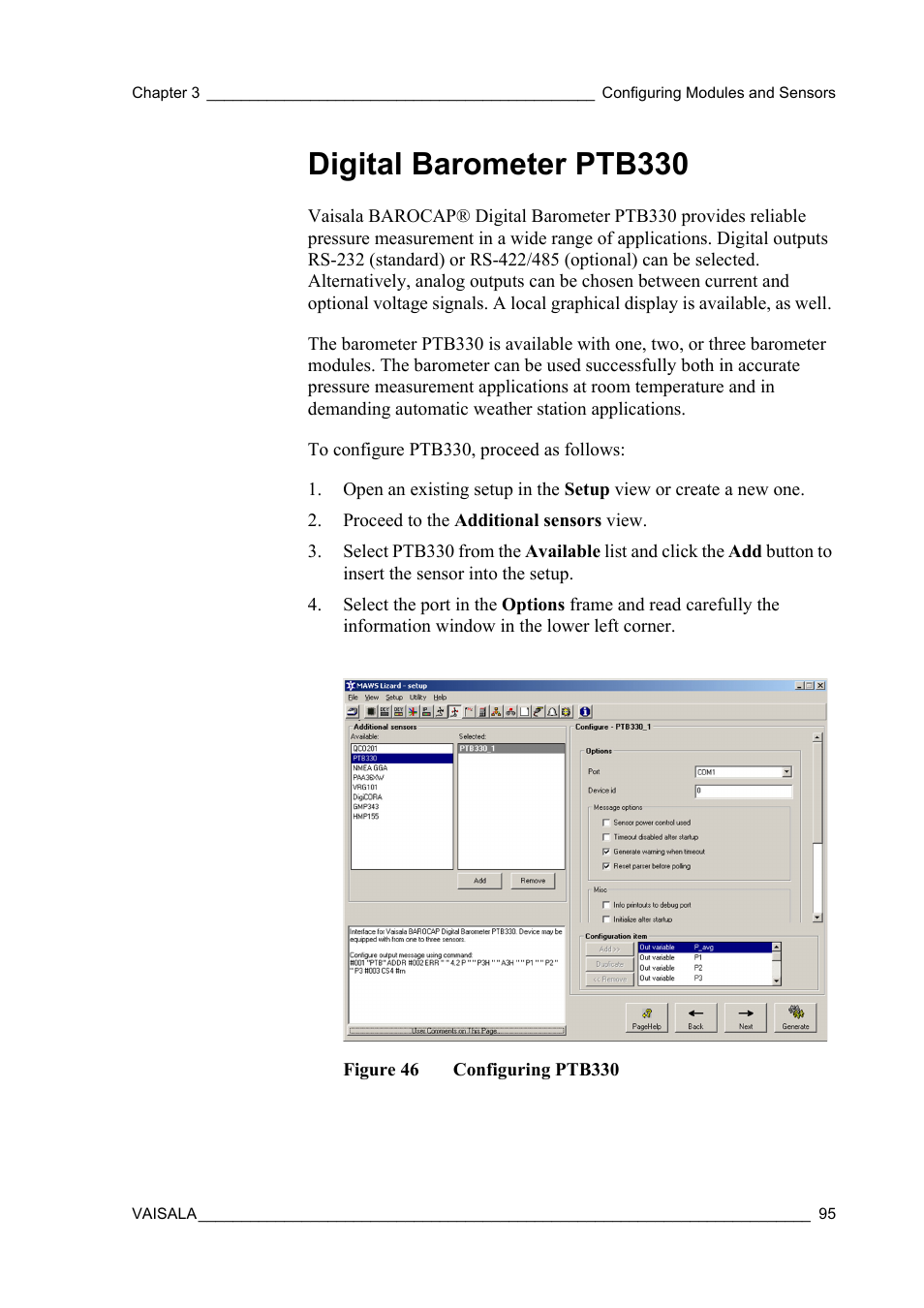 Digital barometer ptb330, Figure 46, Configuring ptb330 | Vaisala Hydromet Data Collection Platform User Manual | Page 97 / 384