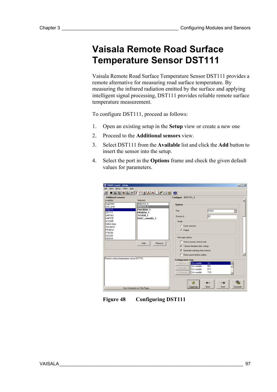 Figure 48, Configuring dst111 | Vaisala Hydromet Data Collection Platform User Manual | Page 99 / 384