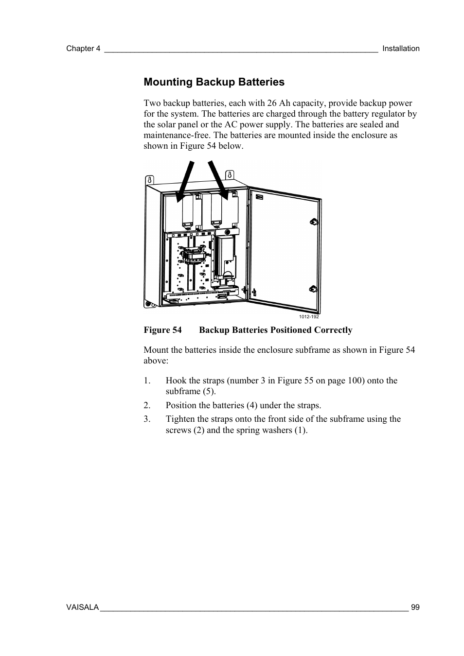 Mounting backup batteries | Vaisala AWS330 User Manual | Page 101 / 296
