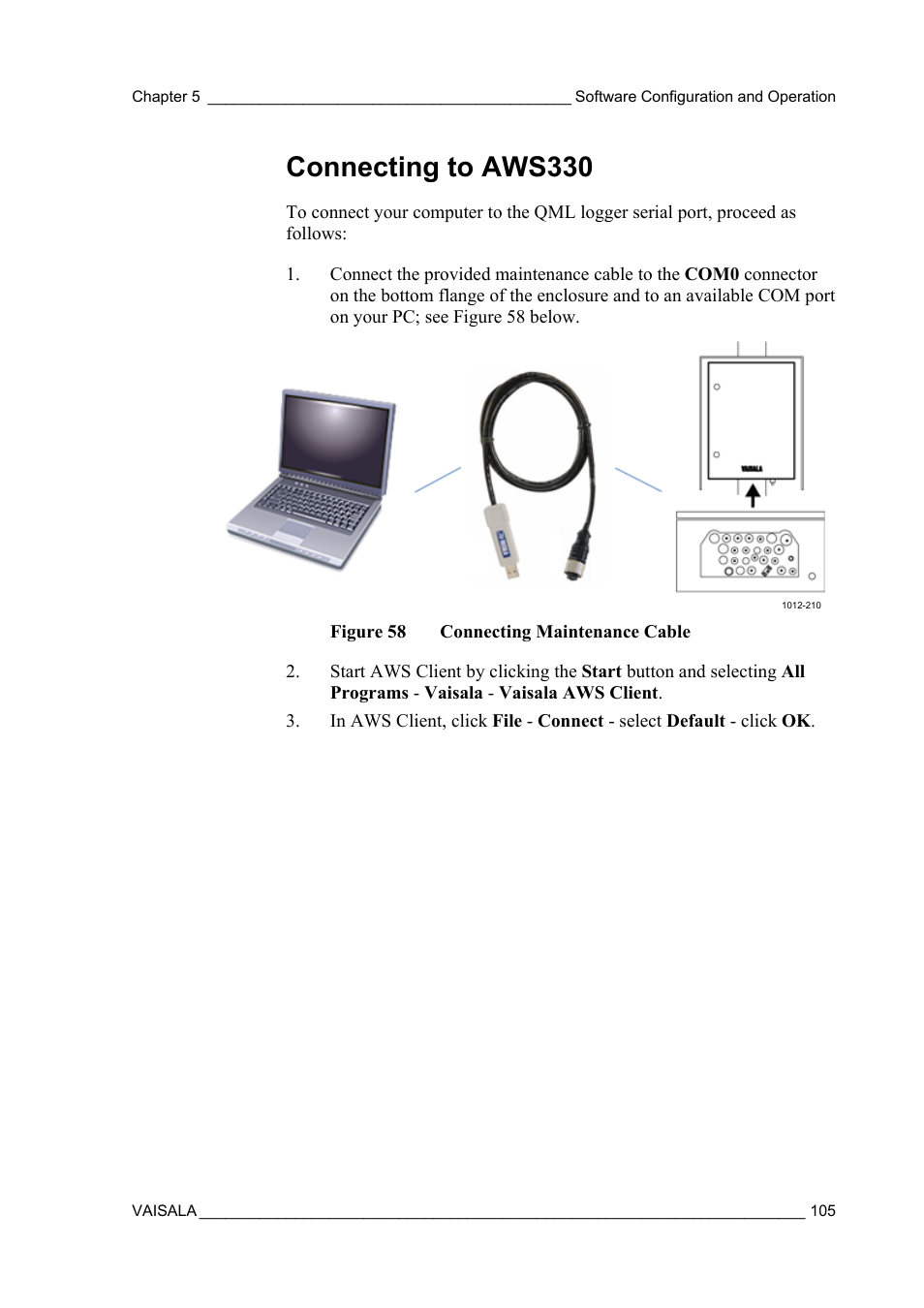 Connecting to aws330 | Vaisala AWS330 User Manual | Page 107 / 296