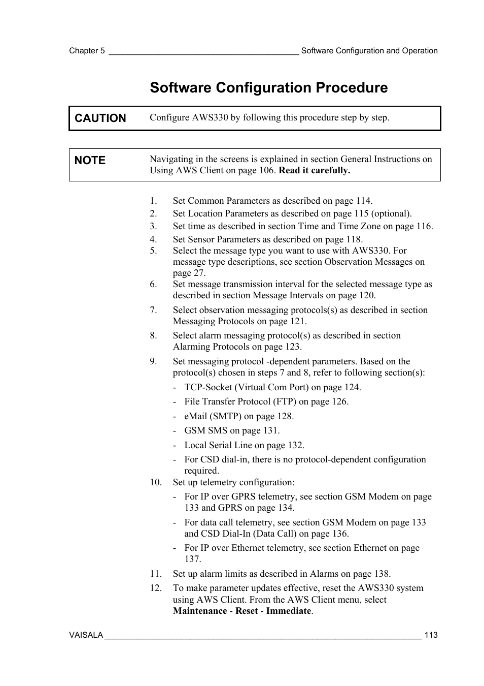 Software configuration procedure | Vaisala AWS330 User Manual | Page 115 / 296