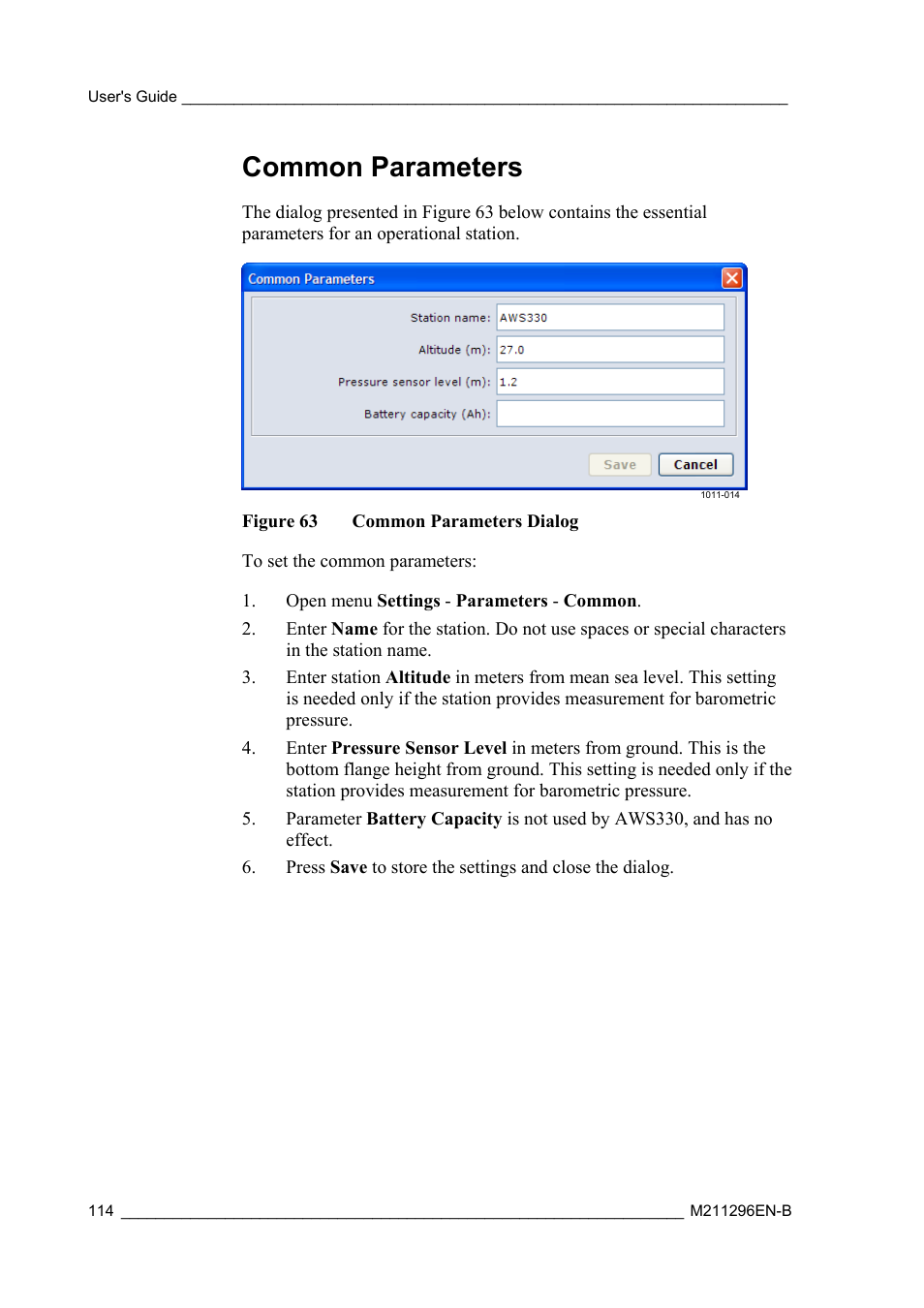 Common parameters | Vaisala AWS330 User Manual | Page 116 / 296