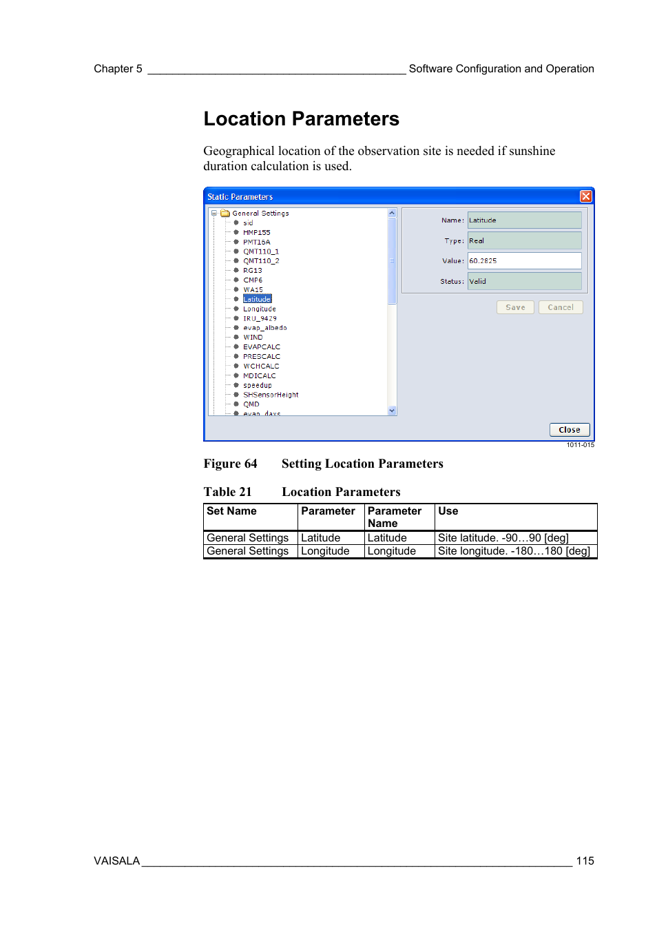 Location parameters | Vaisala AWS330 User Manual | Page 117 / 296