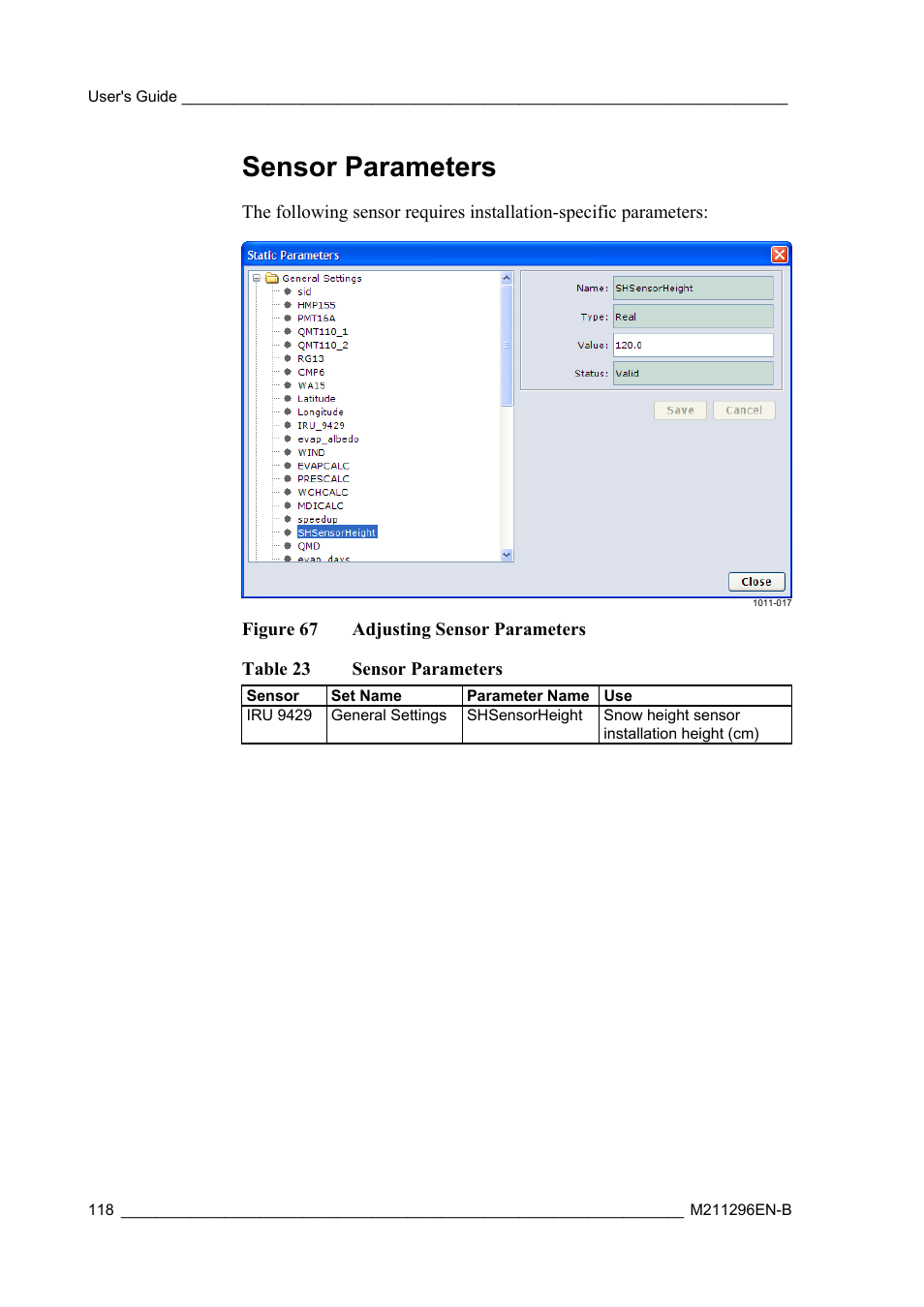 Sensor parameters | Vaisala AWS330 User Manual | Page 120 / 296