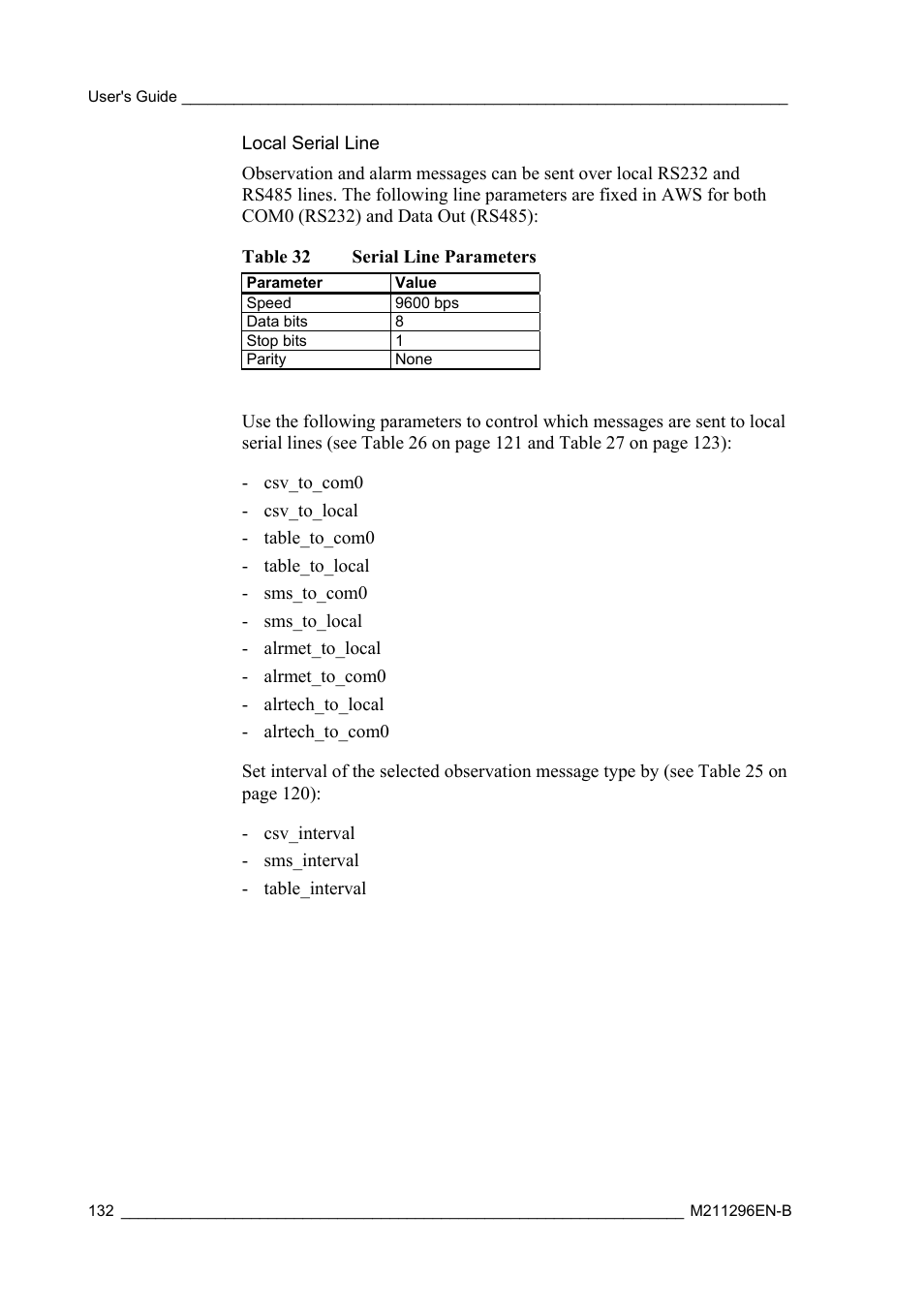 Local serial line | Vaisala AWS330 User Manual | Page 134 / 296