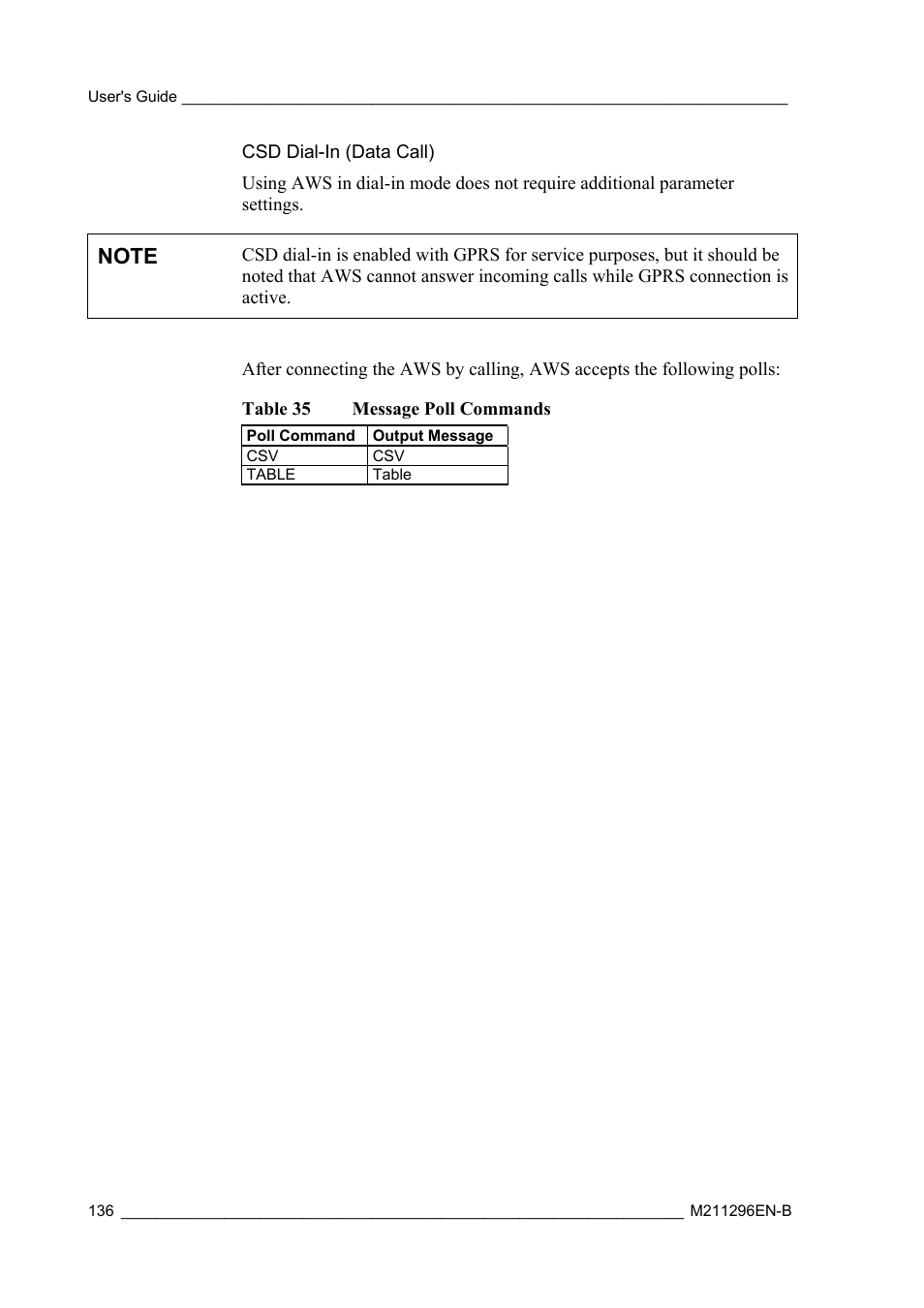 Csd dial-in (data call) | Vaisala AWS330 User Manual | Page 138 / 296