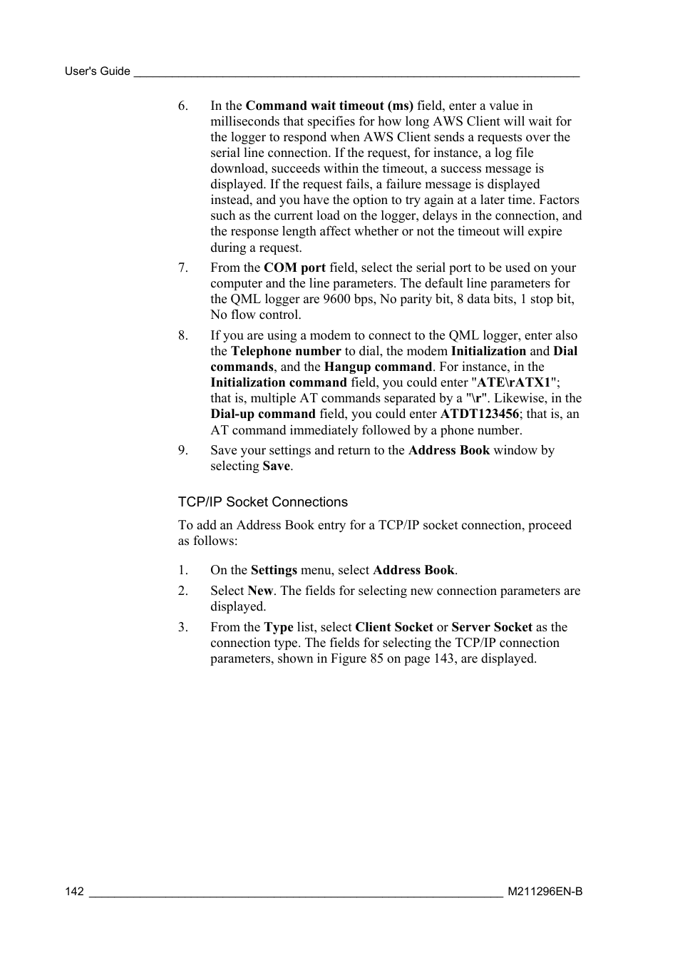 Tcp/ip socket connections | Vaisala AWS330 User Manual | Page 144 / 296